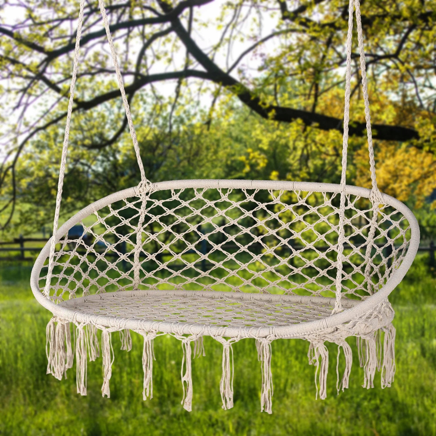 GARDEN SWING ARMCHAIR DOUBLE HANGING GARDEN BOHO XXL OUTTEC Color beige