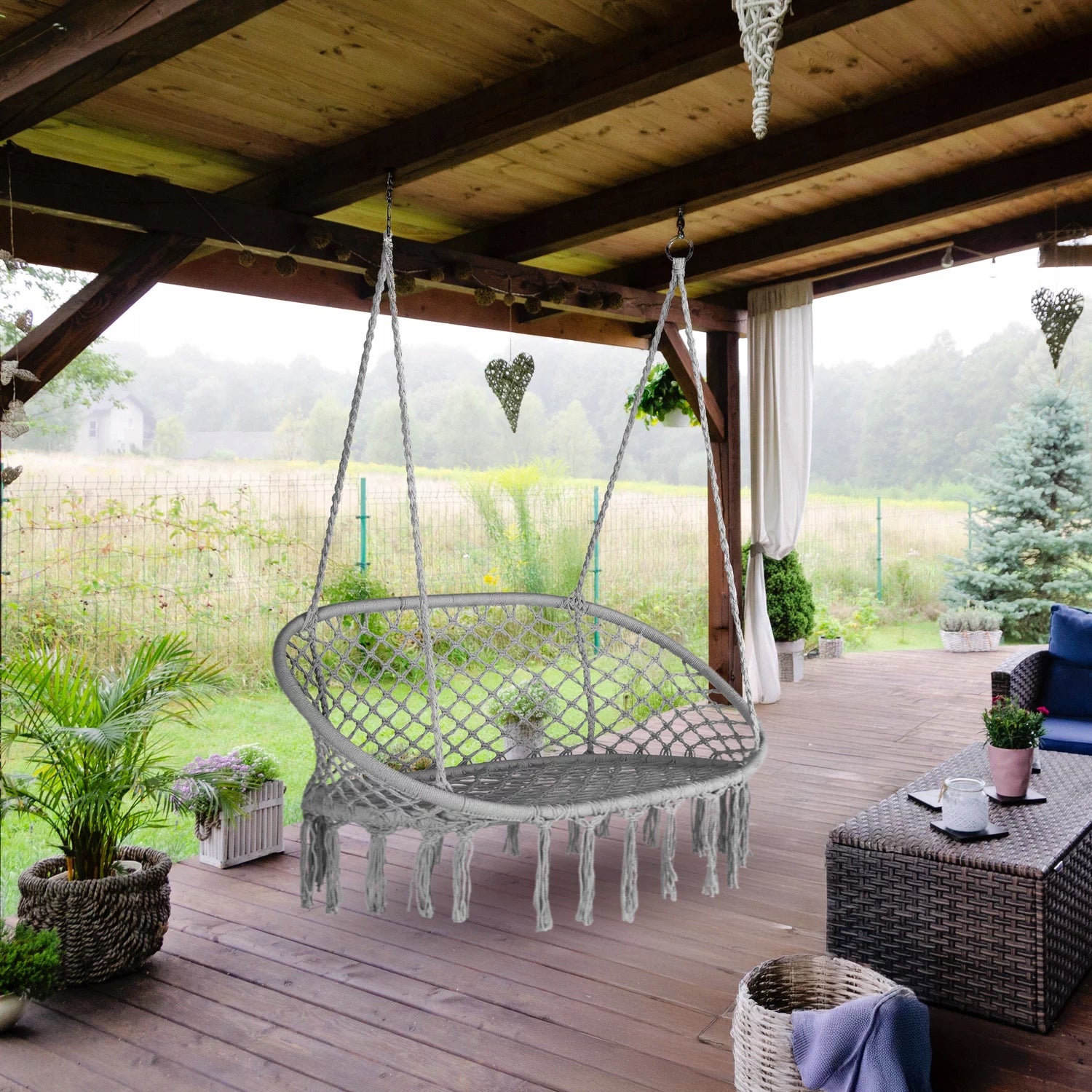GARDEN SWING ARMCHAIR DOUBLE HANGING GARDEN BOHO XXL OUTTEC Material of manufacture fabric