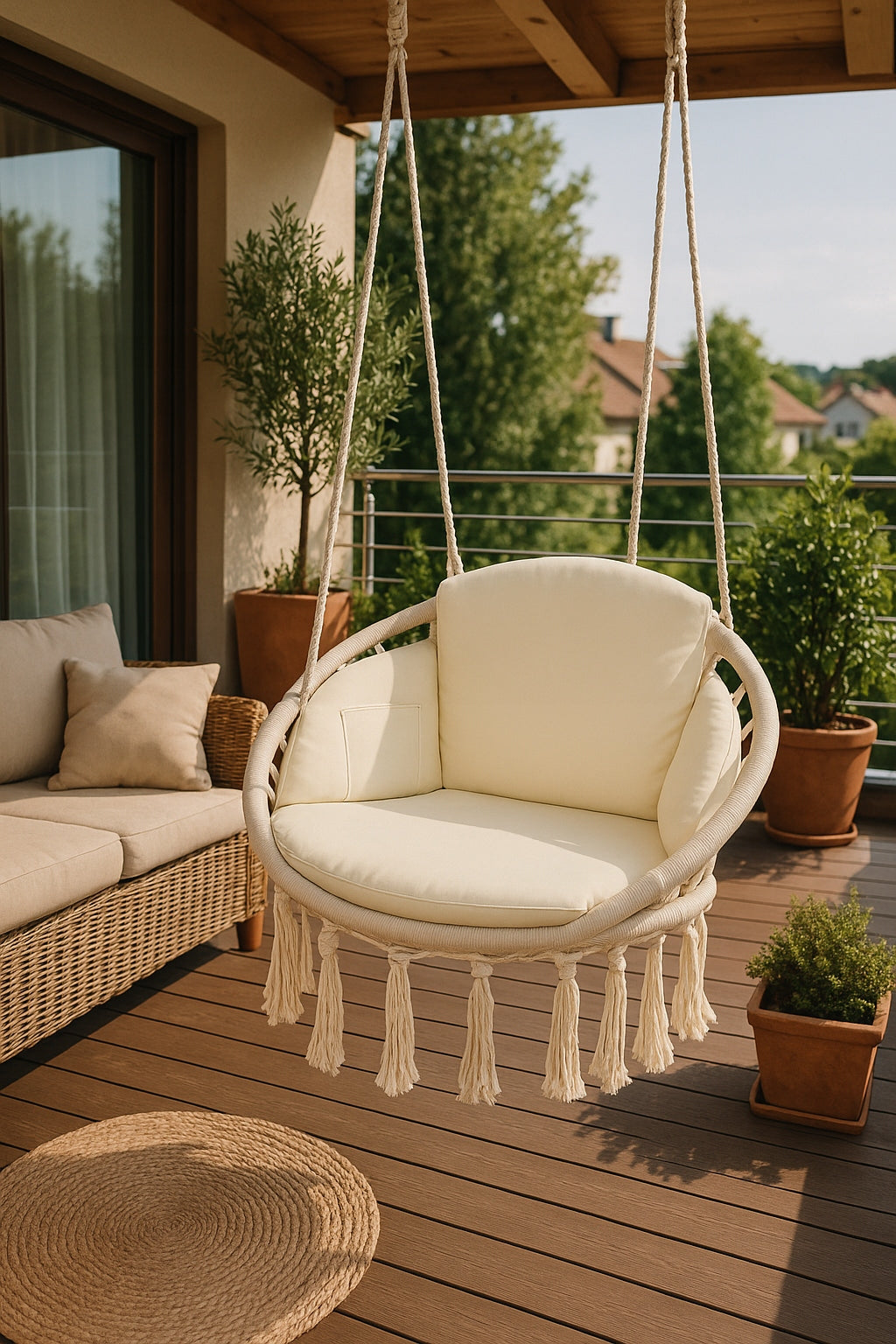 GARDEN SWING BEIGE ROCKER CHAIR GARDEN HAMMOCK MODERN+CUSHION FREEBIE