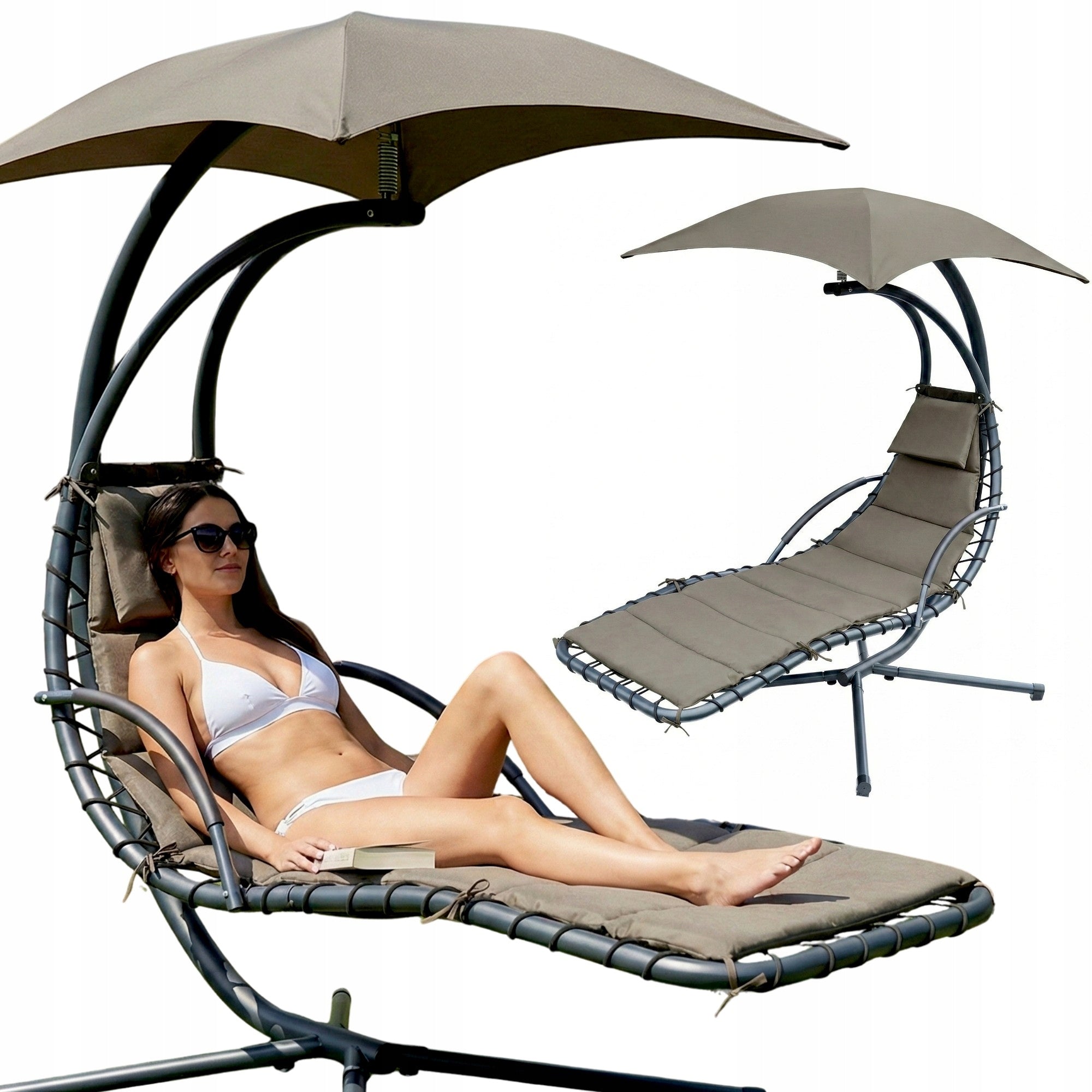 GARDEN SWING COUCH LOUNGER HANGING ROCKING CHAIR WITH UMBRELLA LISBON