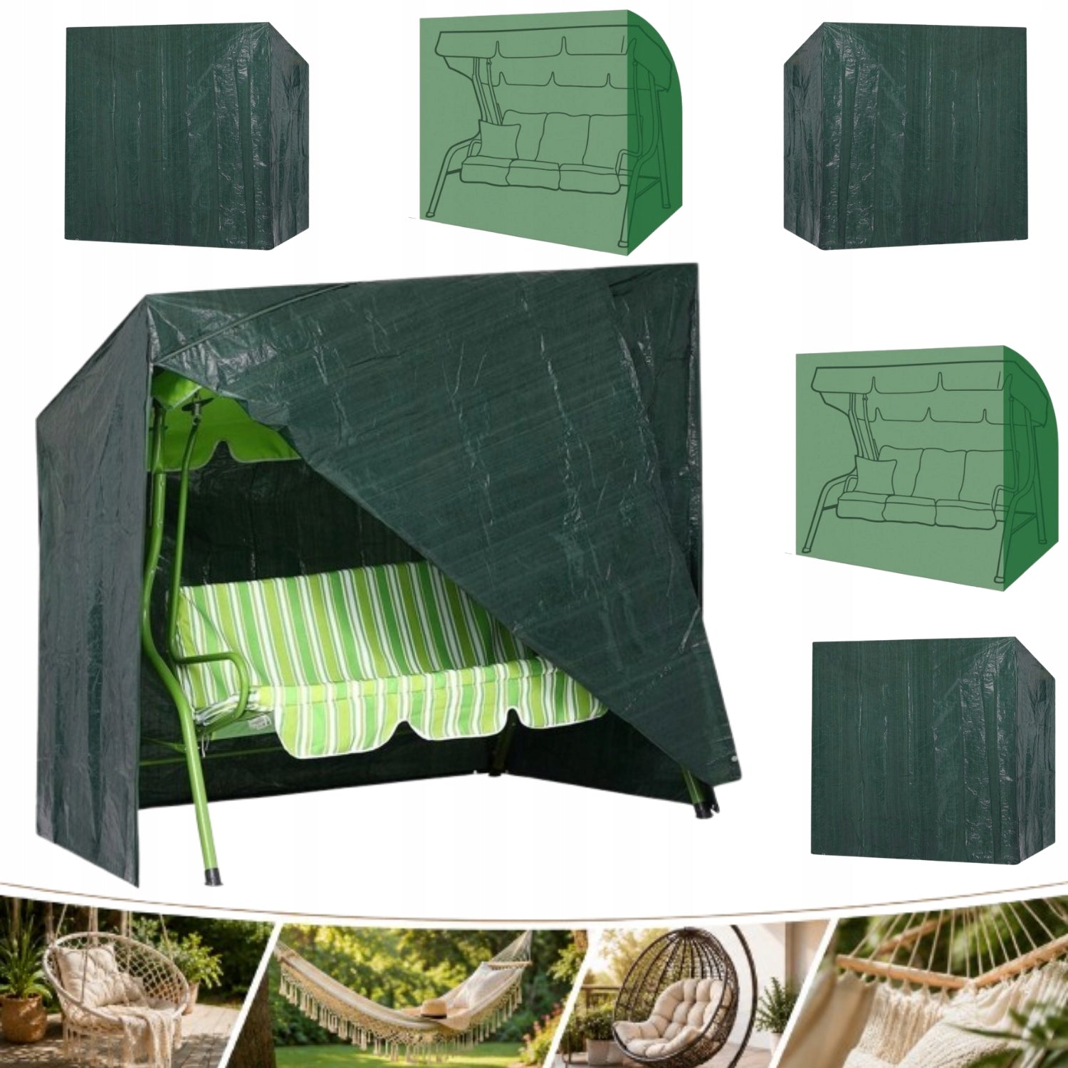 GARDEN SWING COVER FASTENED 220x150x170 GREEN WATERPROOF