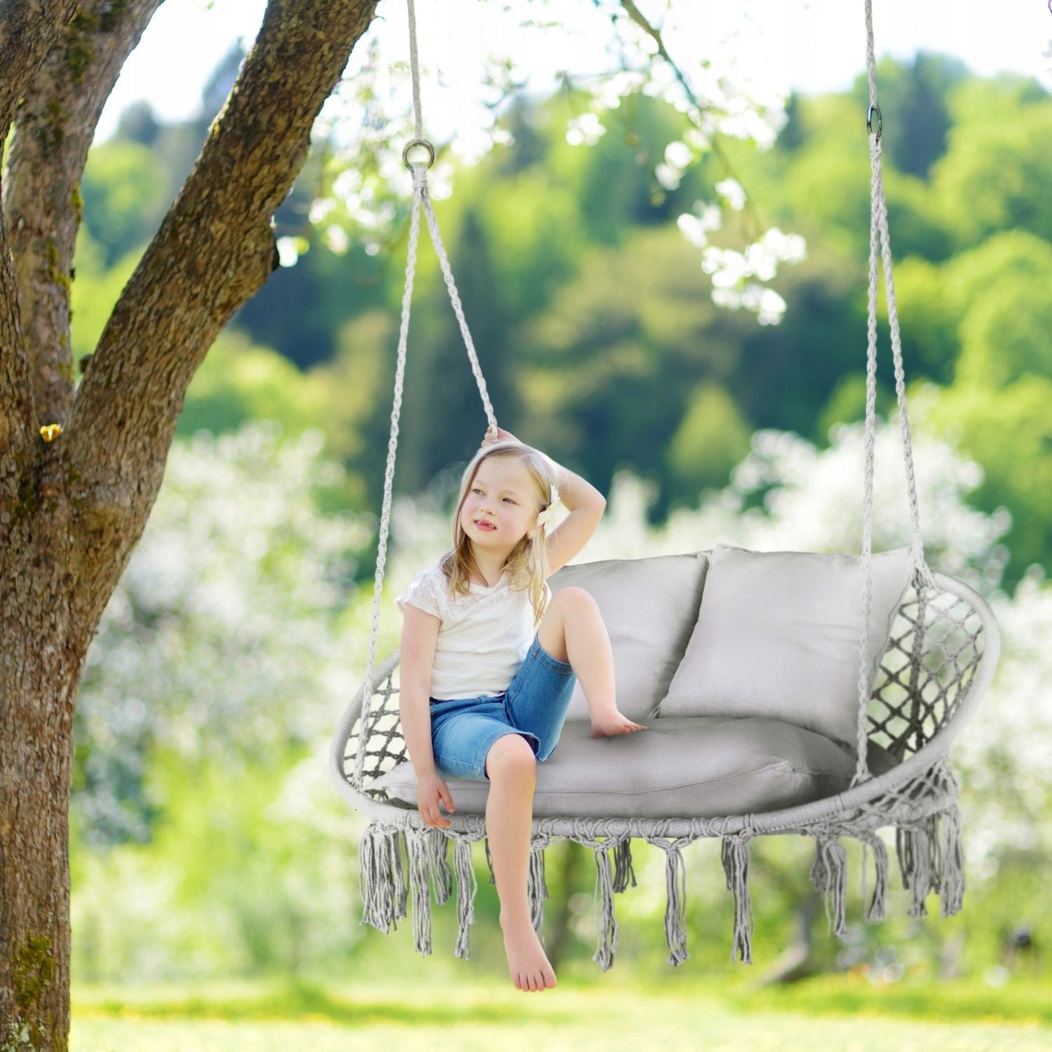 GARDEN SWING DOUBLE HANGING GARDEN CHAIR WITH BOHO CUSHIONS OUTTEC Manufacturer Outtec