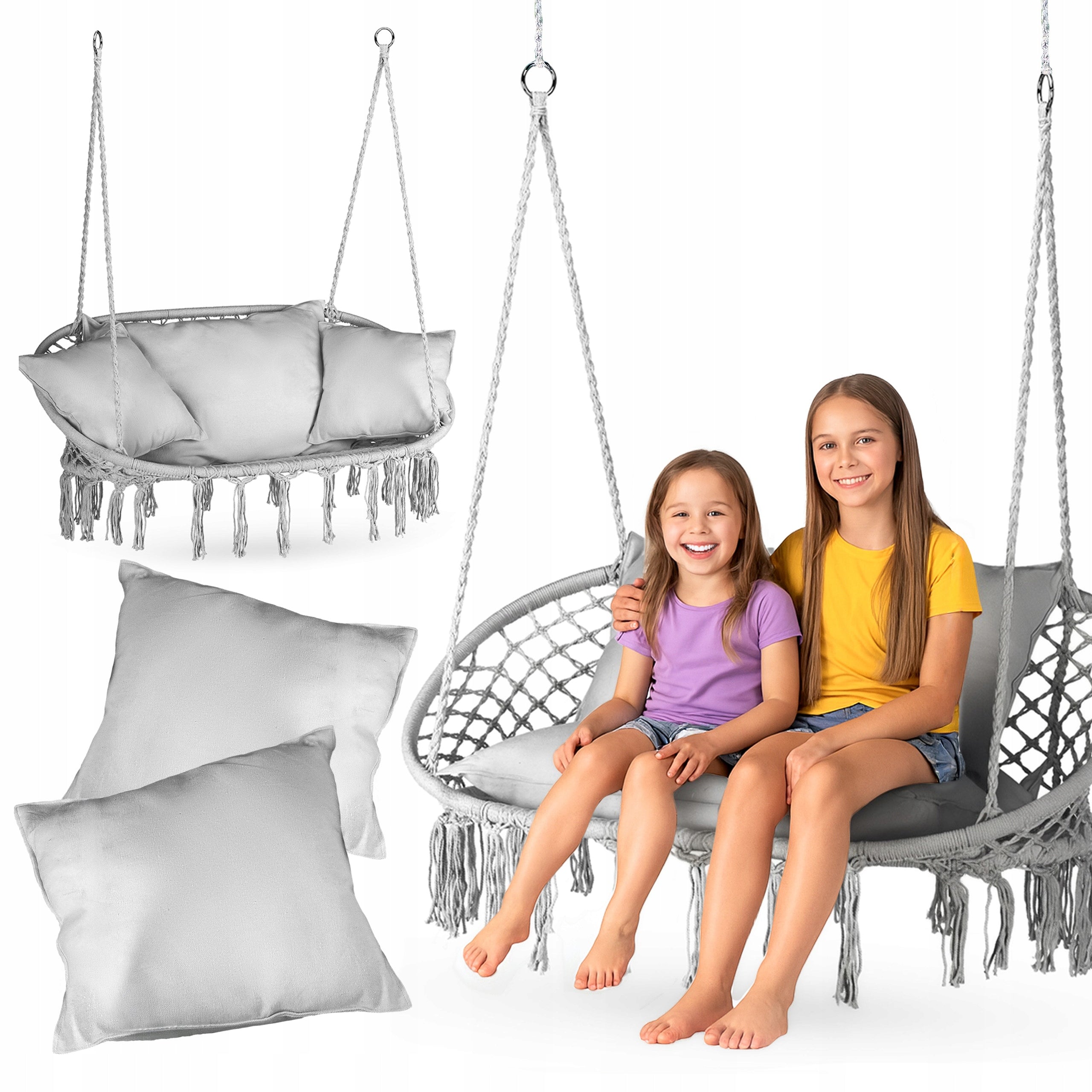 GARDEN SWING DOUBLE HANGING GARDEN CHAIR WITH BOHO CUSHIONS OUTTEC
