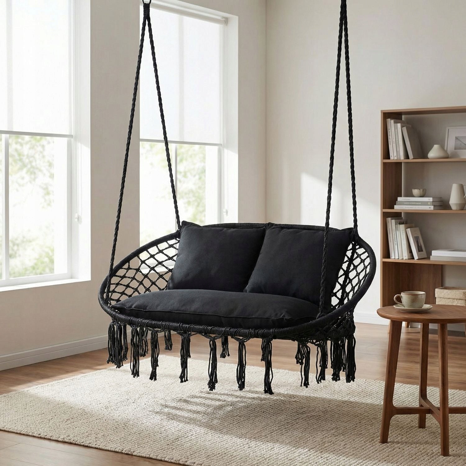 GARDEN SWING DOUBLE HANGING GARDEN CHAIR WITH BOHO PILLOWS LUVERNO Kind hanging