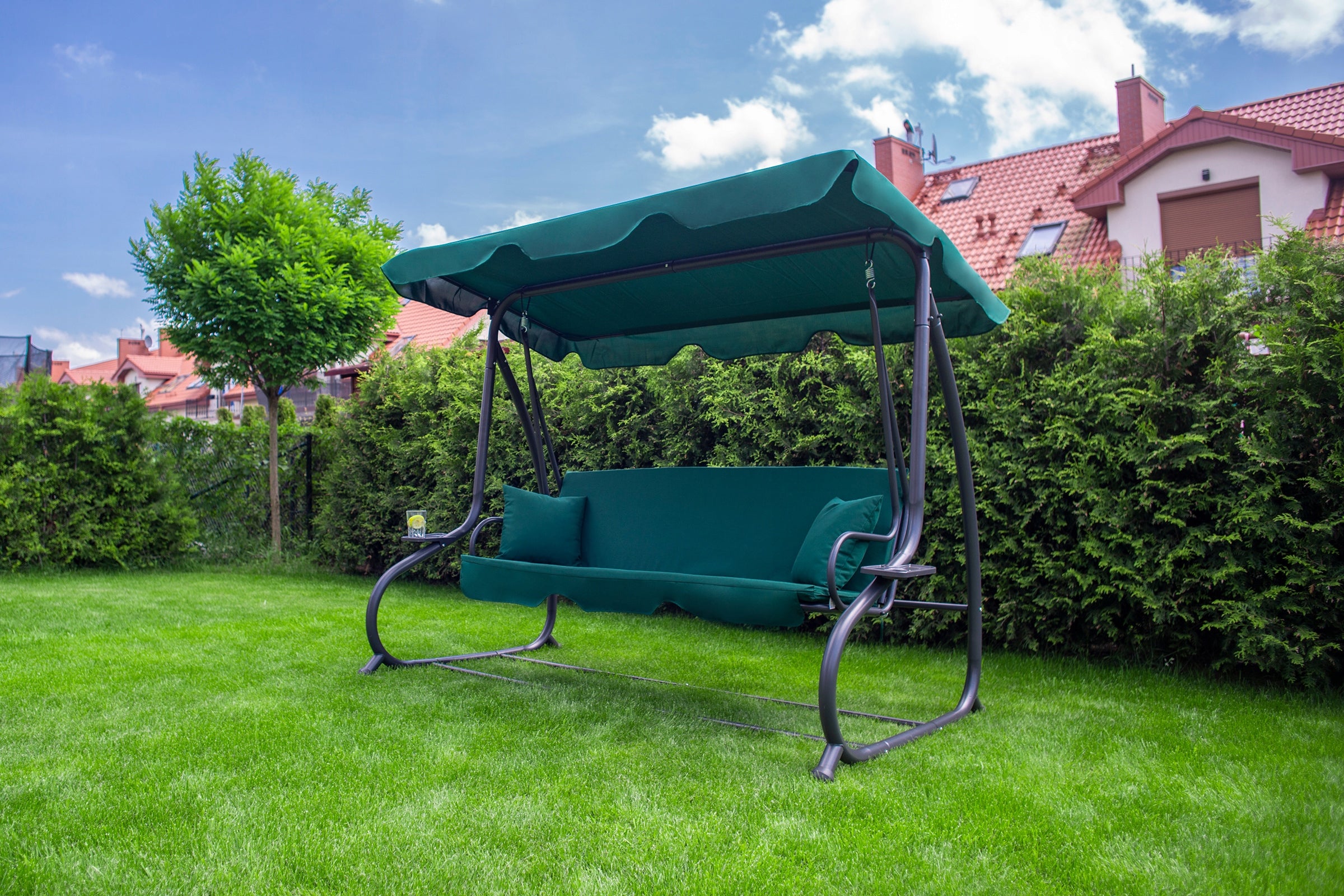 GARDEN SWING FOLDING COUCH XXL ROCKING 2IN1 MATTRESS + PILLOWS Seat length 170 cm
