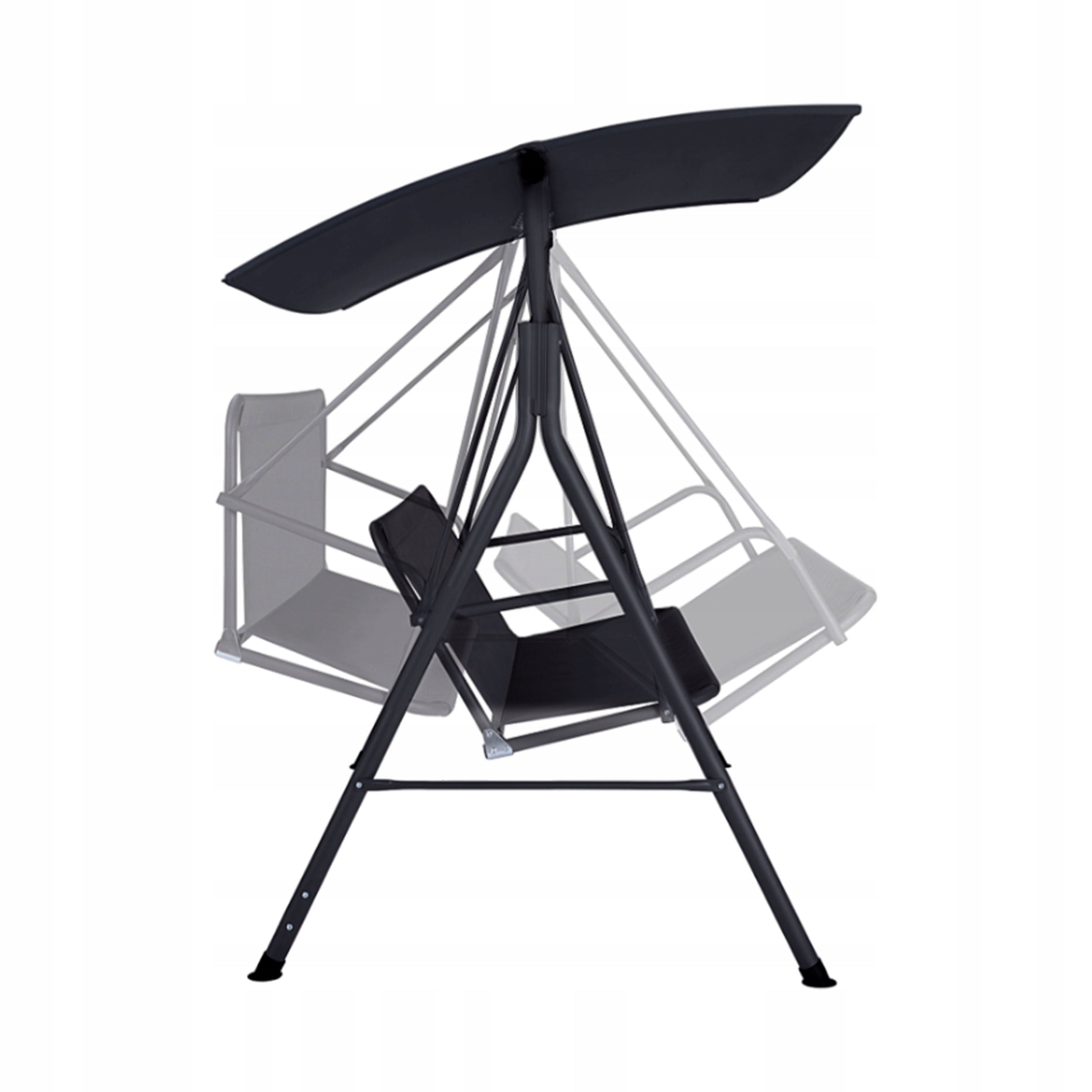 GARDEN SWING FREESTANDING 3-SEAT ROCKING BENCH ADJUSTABLE CANOPY XXL Manufacturer code Huśtawka Ogrodowa Ławka Trzyosobowa Czarna