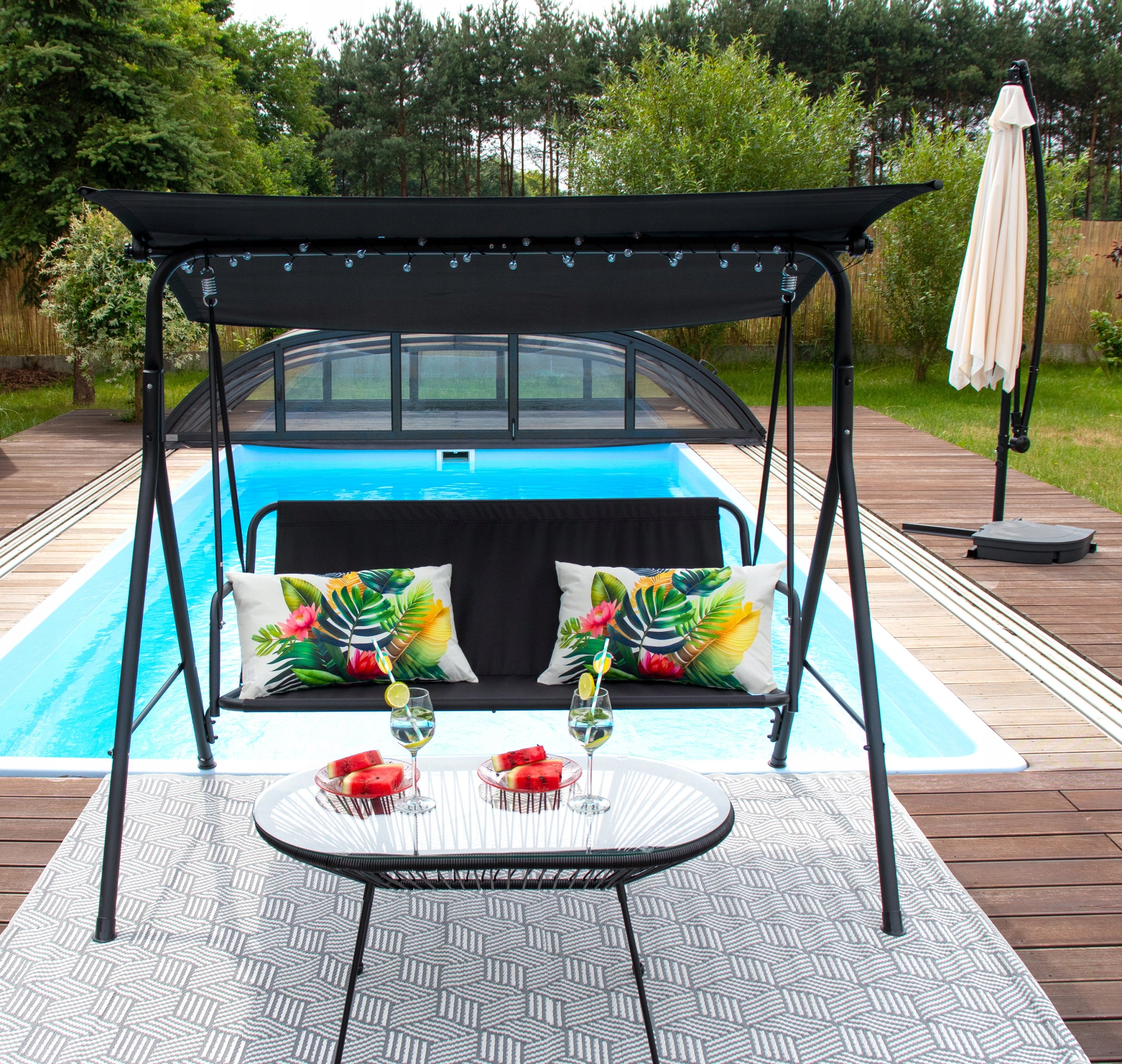 GARDEN SWING FREESTANDING 3-SEAT ROCKING BENCH ADJUSTABLE CANOPY XXL Seat width 45 cm
