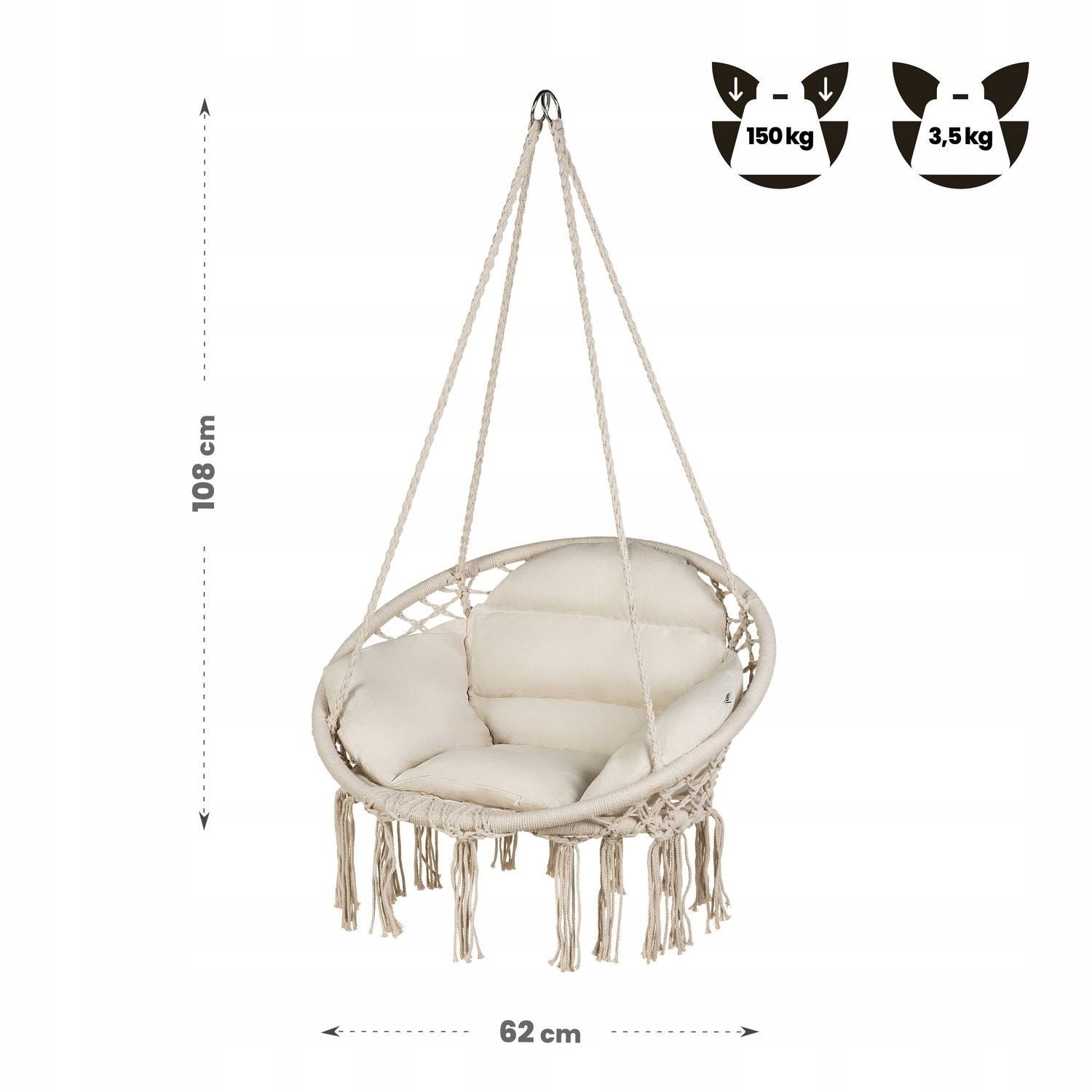 GARDEN SWING HANGING CHAIR GARDEN STORK NEST + PILLOWS LUVERNO Product weight with unit packaging 4.34 kg