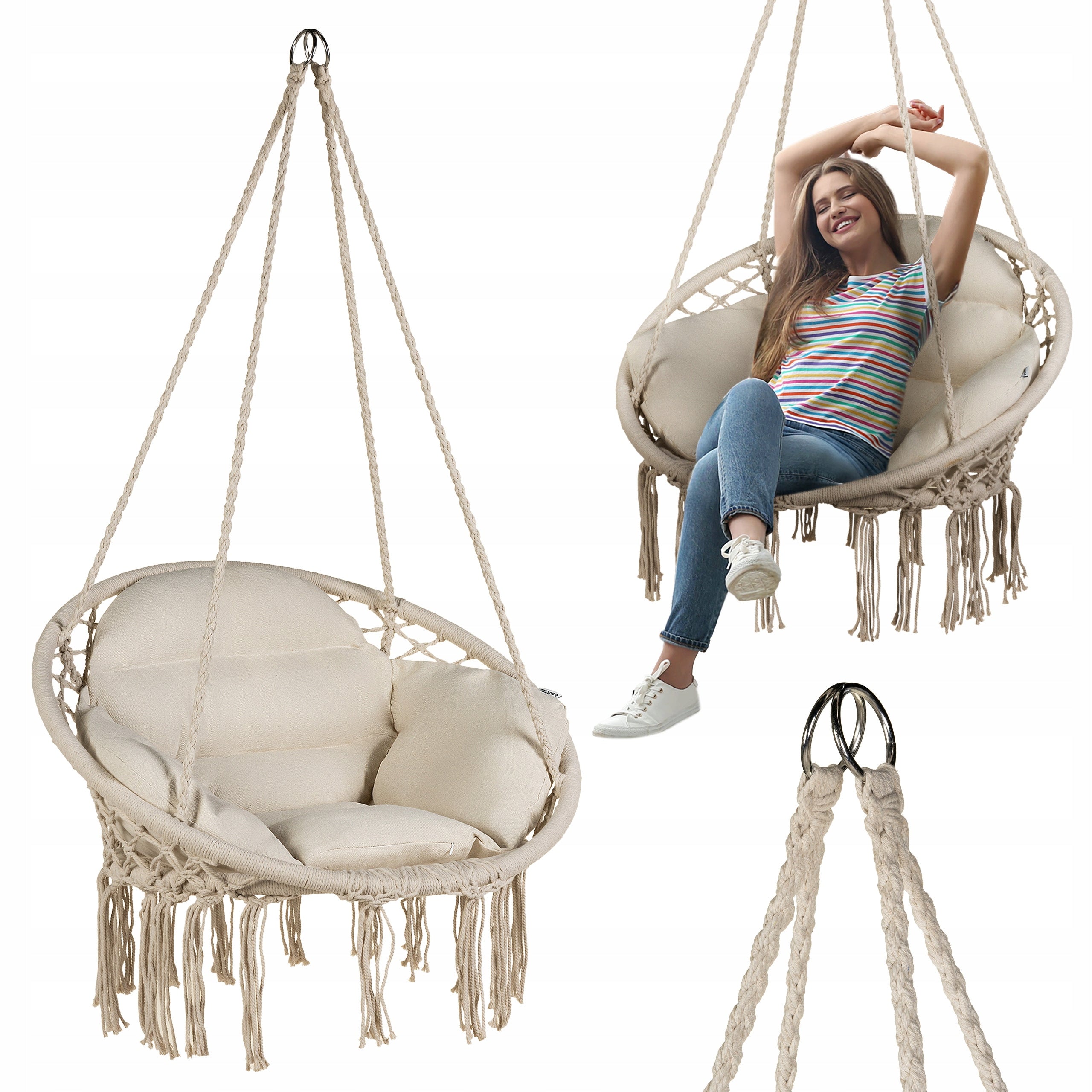 GARDEN SWING HANGING CHAIR GARDEN STORK NEST + PILLOWS LUVERNO
