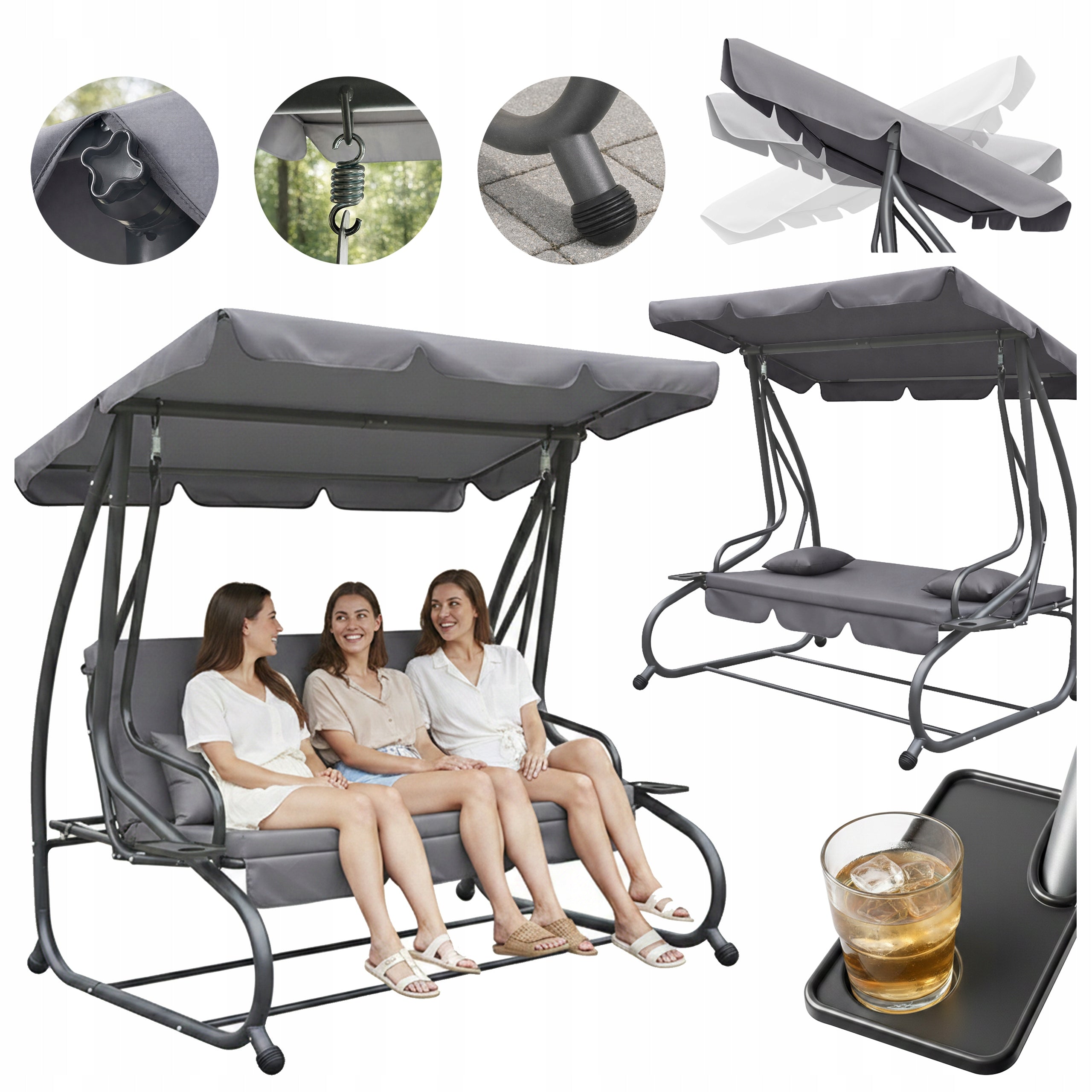 GARDEN SWING METAL COUCH FOLDING ROCKING BENCH FOR TERRACE CANOPY