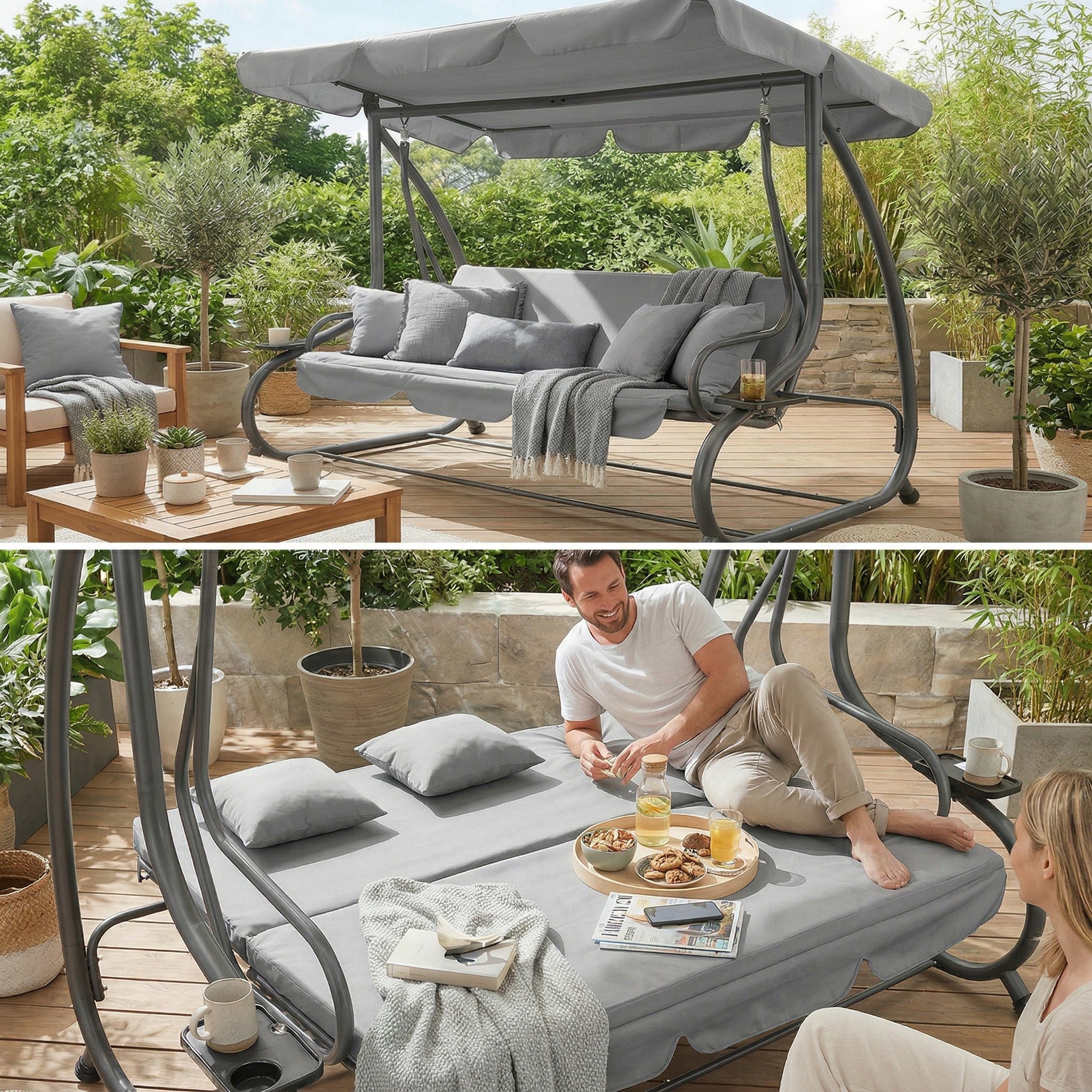 GARDEN SWING METAL FREESTANDING FOLDING BOKATO WITH VISOR GREY Packaging status original
