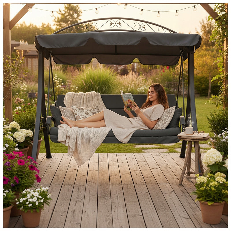 GARDEN SWING METAL ROCKING BENCH FOR TERRACE CANOPY + SOFT SEAT Packaging status original