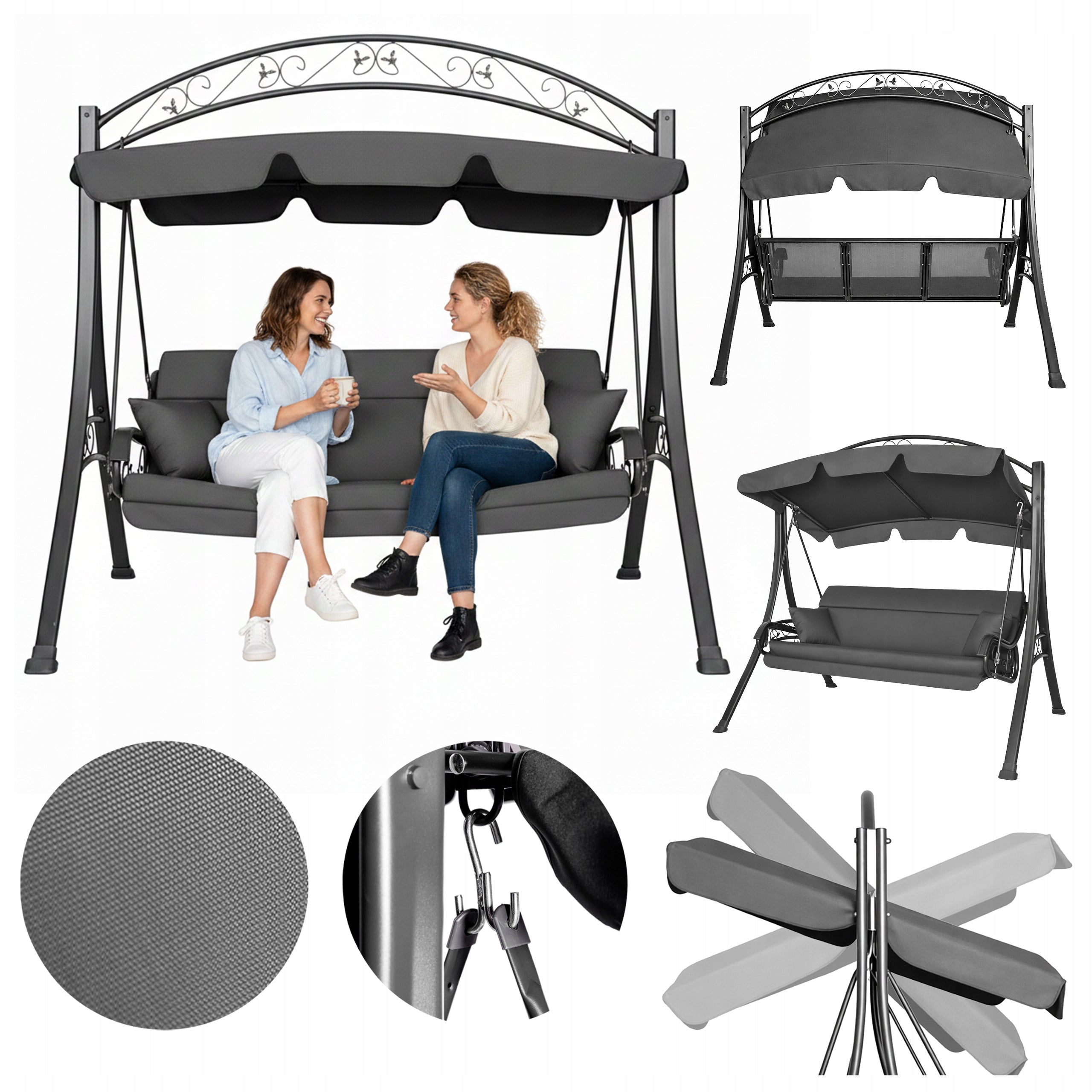 GARDEN SWING METAL ROCKING BENCH FOR TERRACE CANOPY + SOFT SEAT
