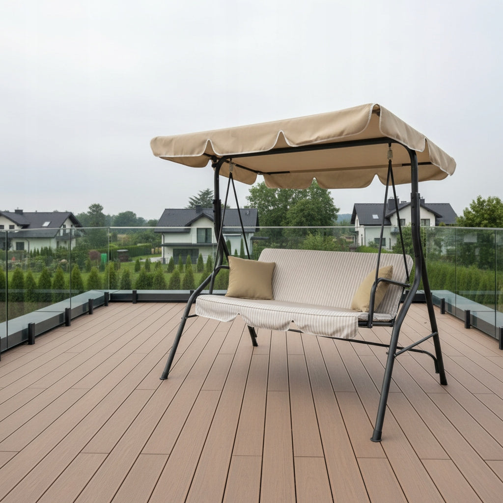 GARDEN SWING MTG 4003A ROCKING FREESTANDING 3 SEATER LIGHT BROWN STRIPES Seat length 130 cm