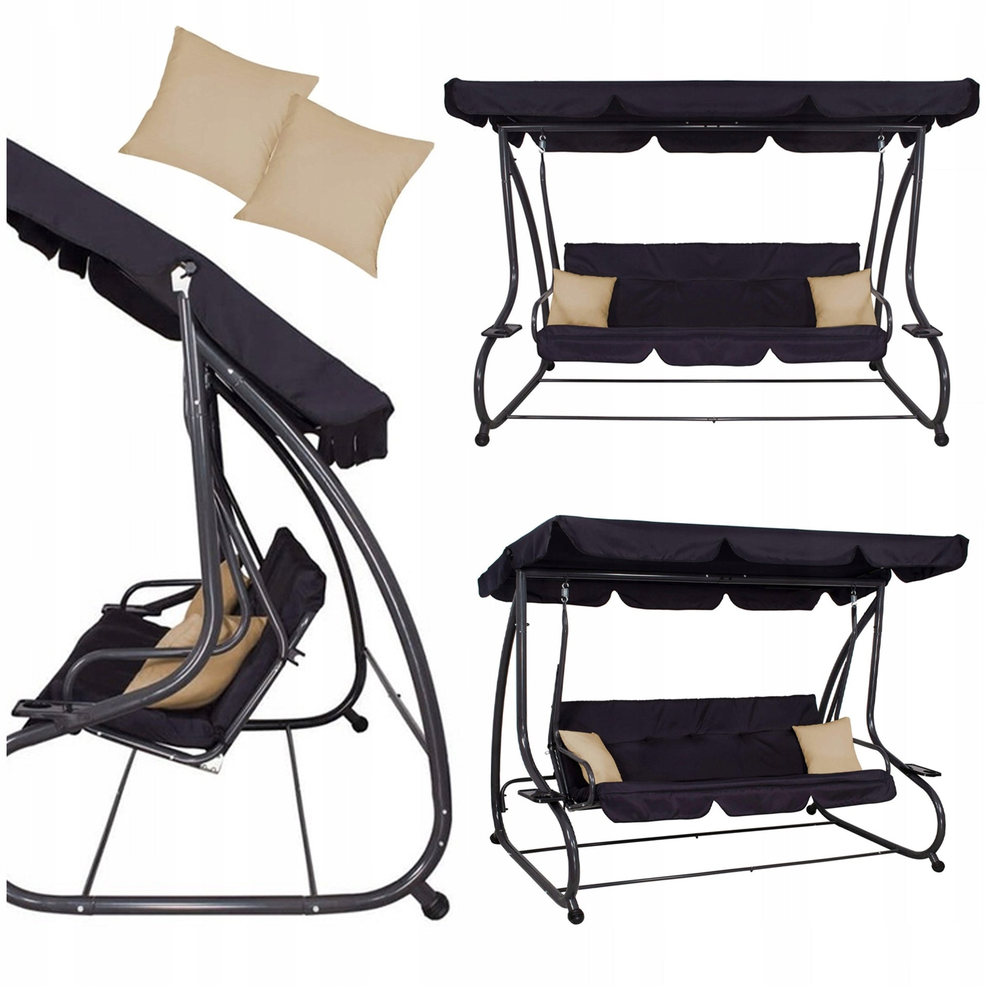 GARDEN SWING ROCKING BENCH 4 SEATER FOLDING 2in1 + CANOPY MATTRESS Seat length 172 cm