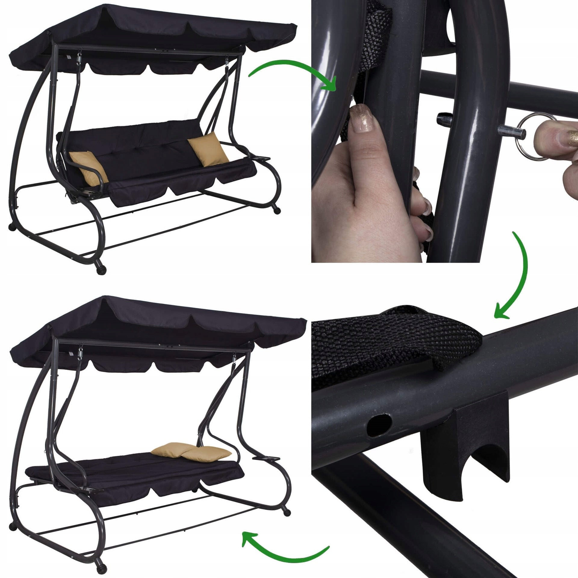 GARDEN SWING ROCKING BENCH 4 SEATER FOLDING 2in1 + CANOPY MATTRESS Style traditional