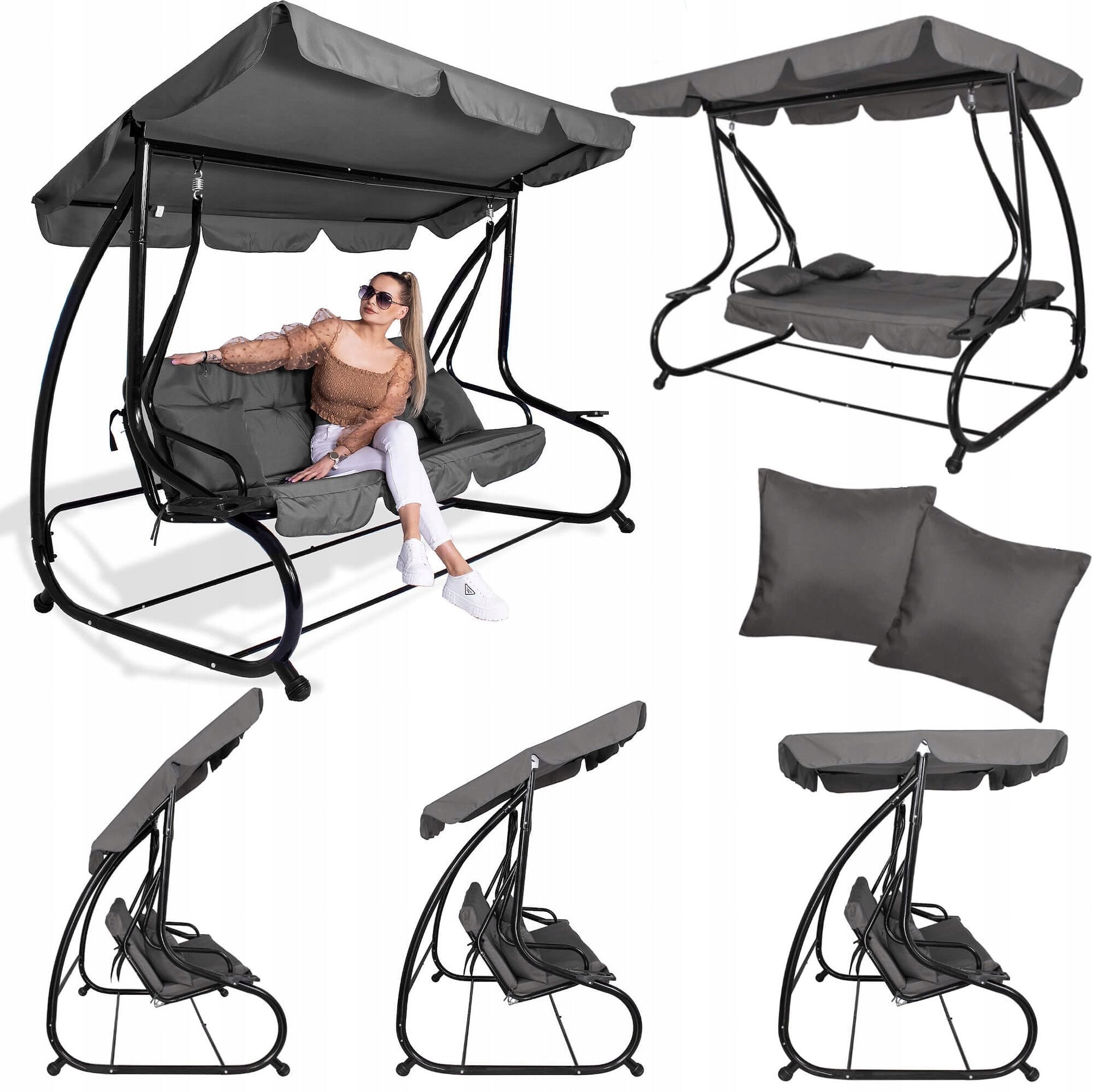 GARDEN SWING ROCKING BENCH 4 SEATER FOLDING 2in1 + CANOPY MATTRESS