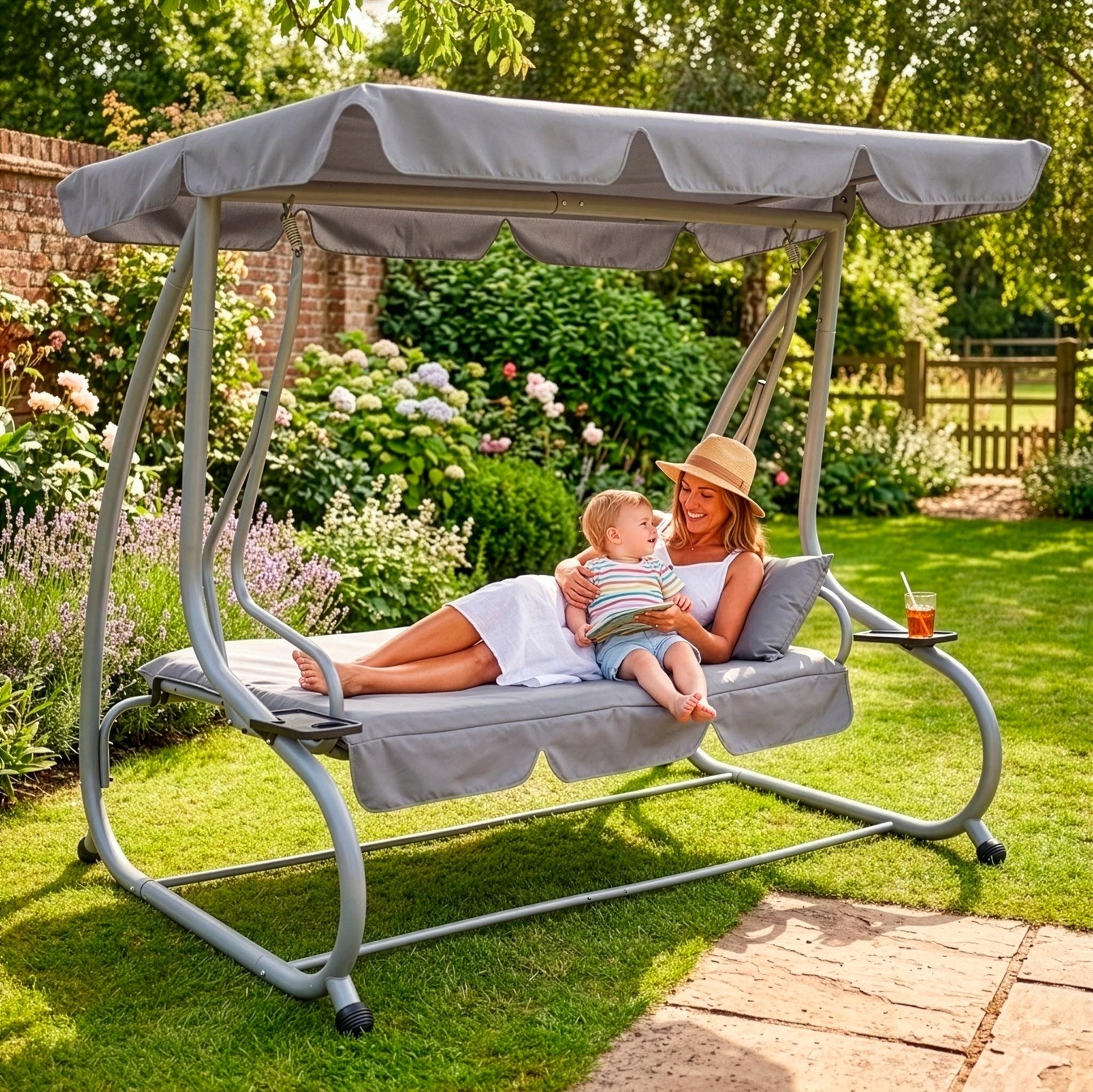 GARDEN SWING ROCKING CANOPY BENCH 3 PERSON FREESTANDING COUCH 280 kg Packaging status original
