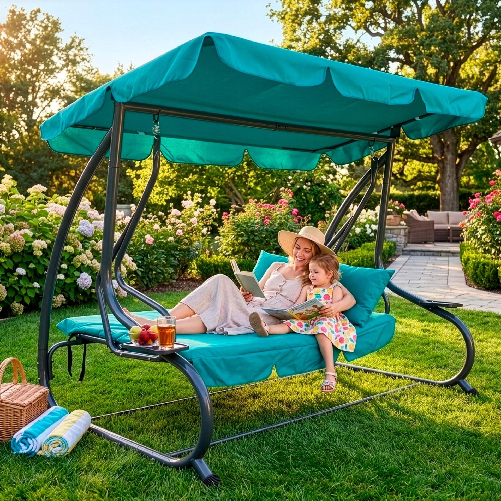 GARDEN SWING ROCKING CANOPY BENCH 3 PERSON FREESTANDING COUCH 280kg Line HUŚTAWKA OGRODOWA VENEZIA