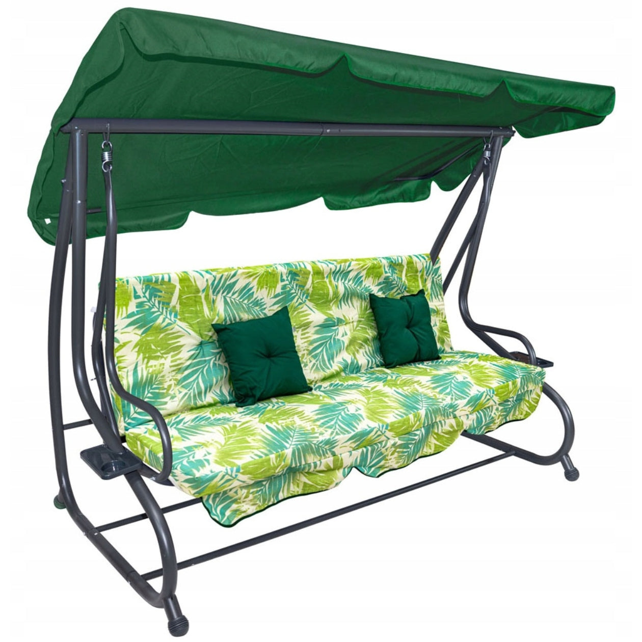 GARDEN SWING ROCKING FREESTANDING CANOPY FOLD-OUT GREEN CUSHIONS Seat width 100 cm