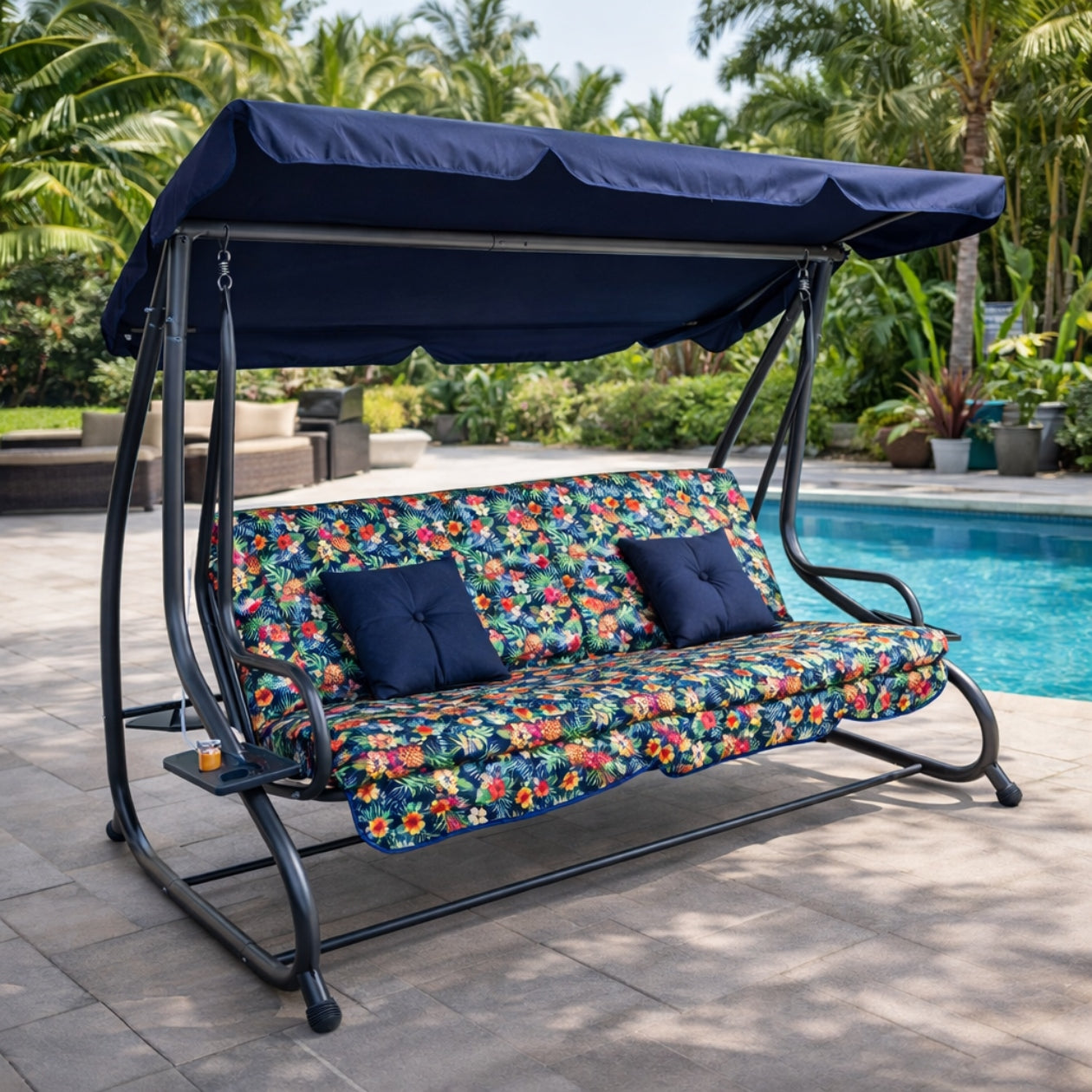 GARDEN SWING WITH CANOPY ROCKING FREESTANDING 2in1 FOLDING PILLOWS Line HUŚTAWKA OGRODOWA WOLNOSTOJĄCA
