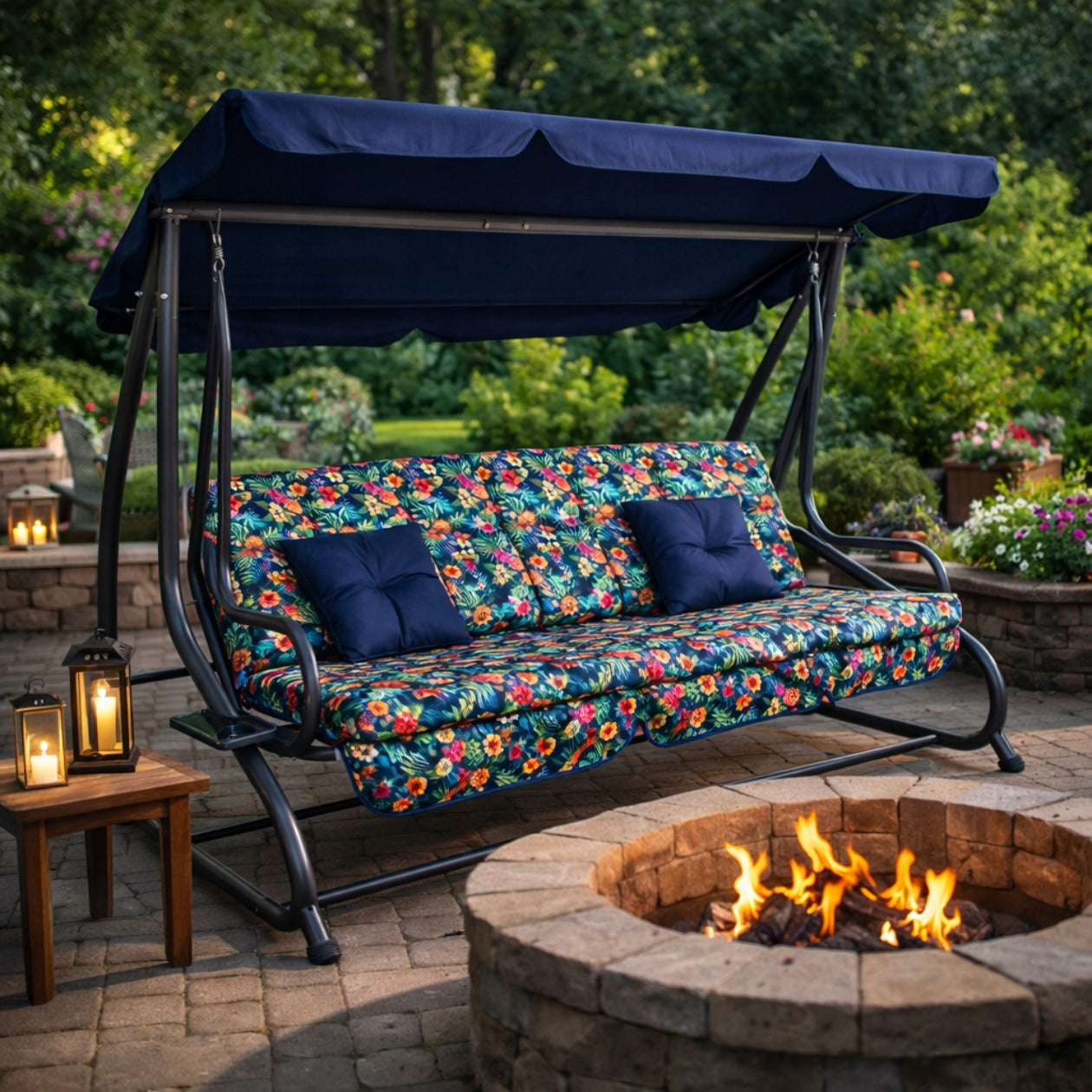 GARDEN SWING WITH CANOPY ROCKING FREESTANDING 2in1 FOLDING PILLOWS Manufacturer code HUŚTAWKA OGRODOWA Z DASZKIEM BUJANA RODZINNA