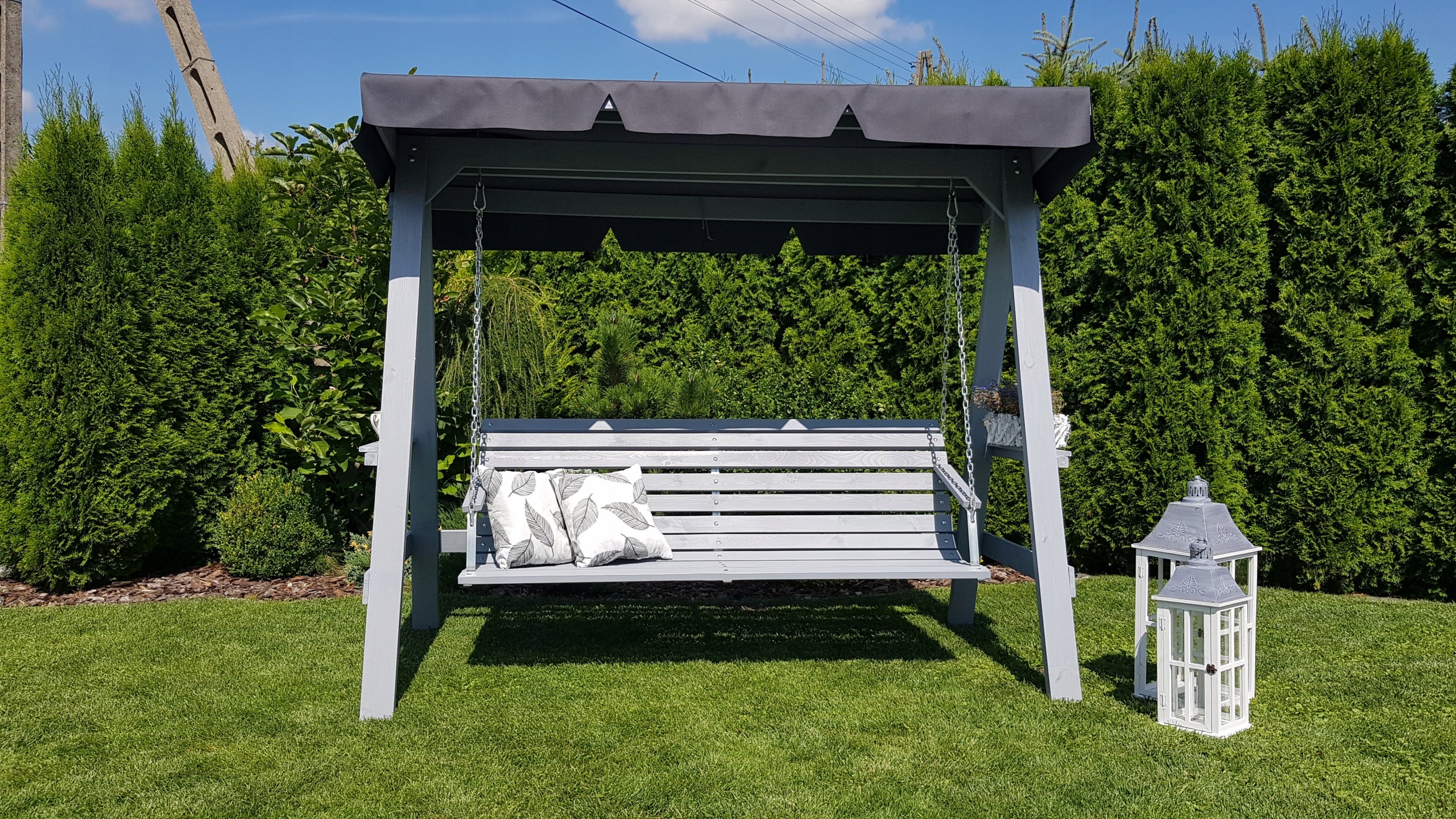GARDEN SWING WITH ROCKING CANOPY WOODEN 4 PERSON FREESTANDING Kind freestanding