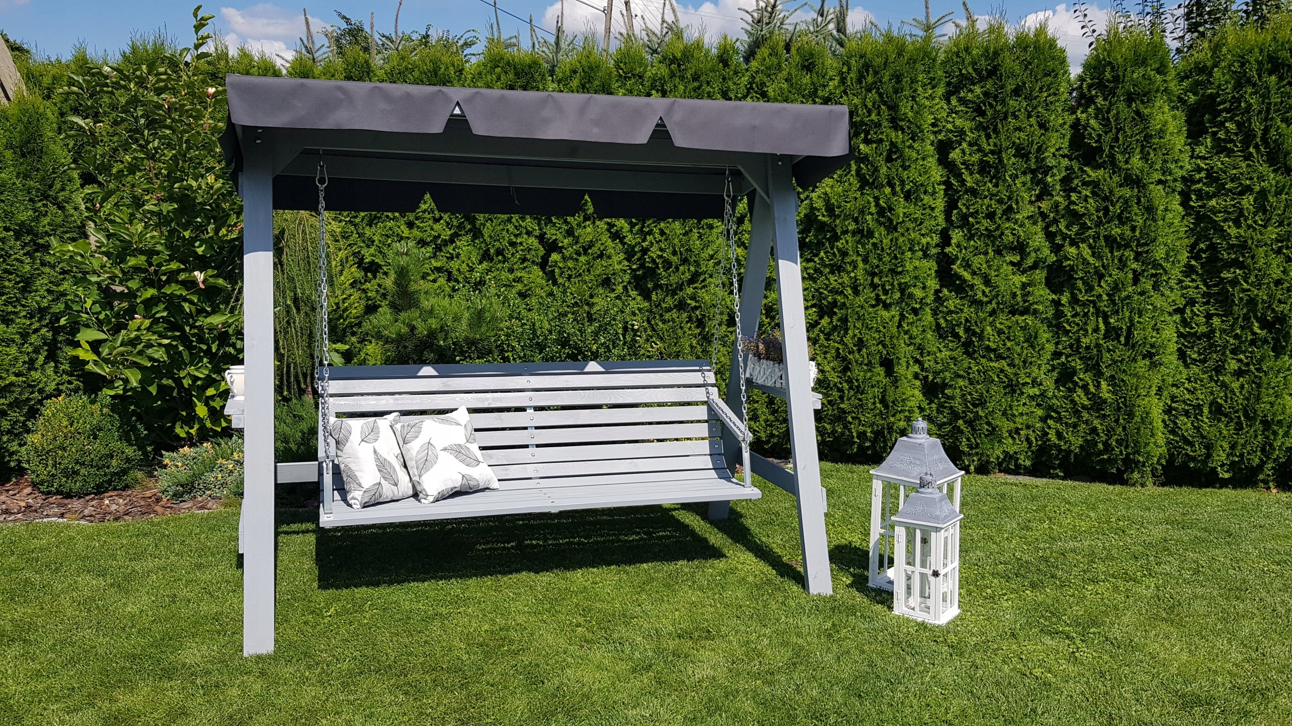 GARDEN SWING WITH ROCKING CANOPY WOODEN 4 PERSON FREESTANDING Seat length 180 cm