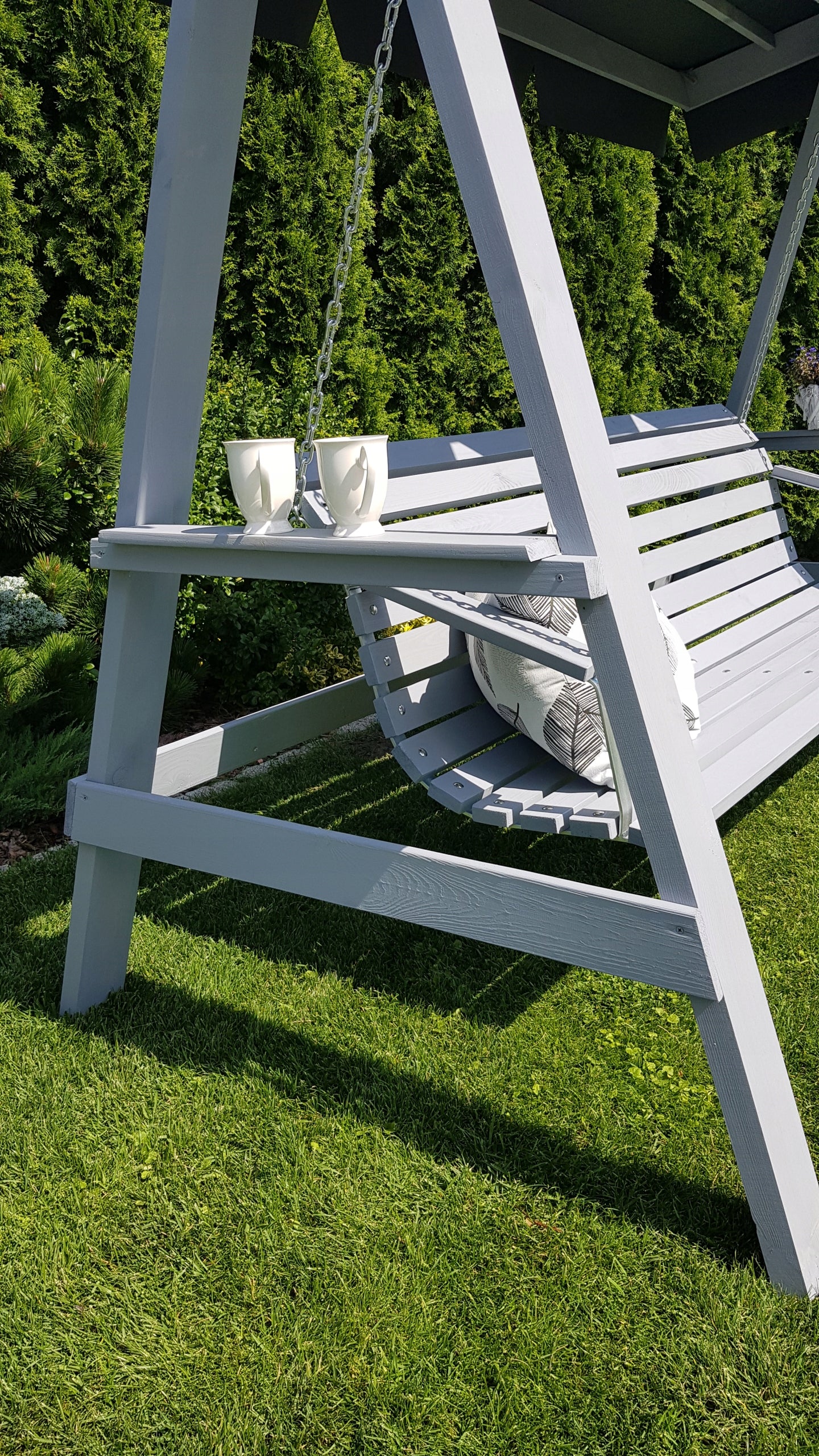 GARDEN SWING WITH ROCKING CANOPY WOODEN 4 PERSON FREESTANDING Seat width 50 cm