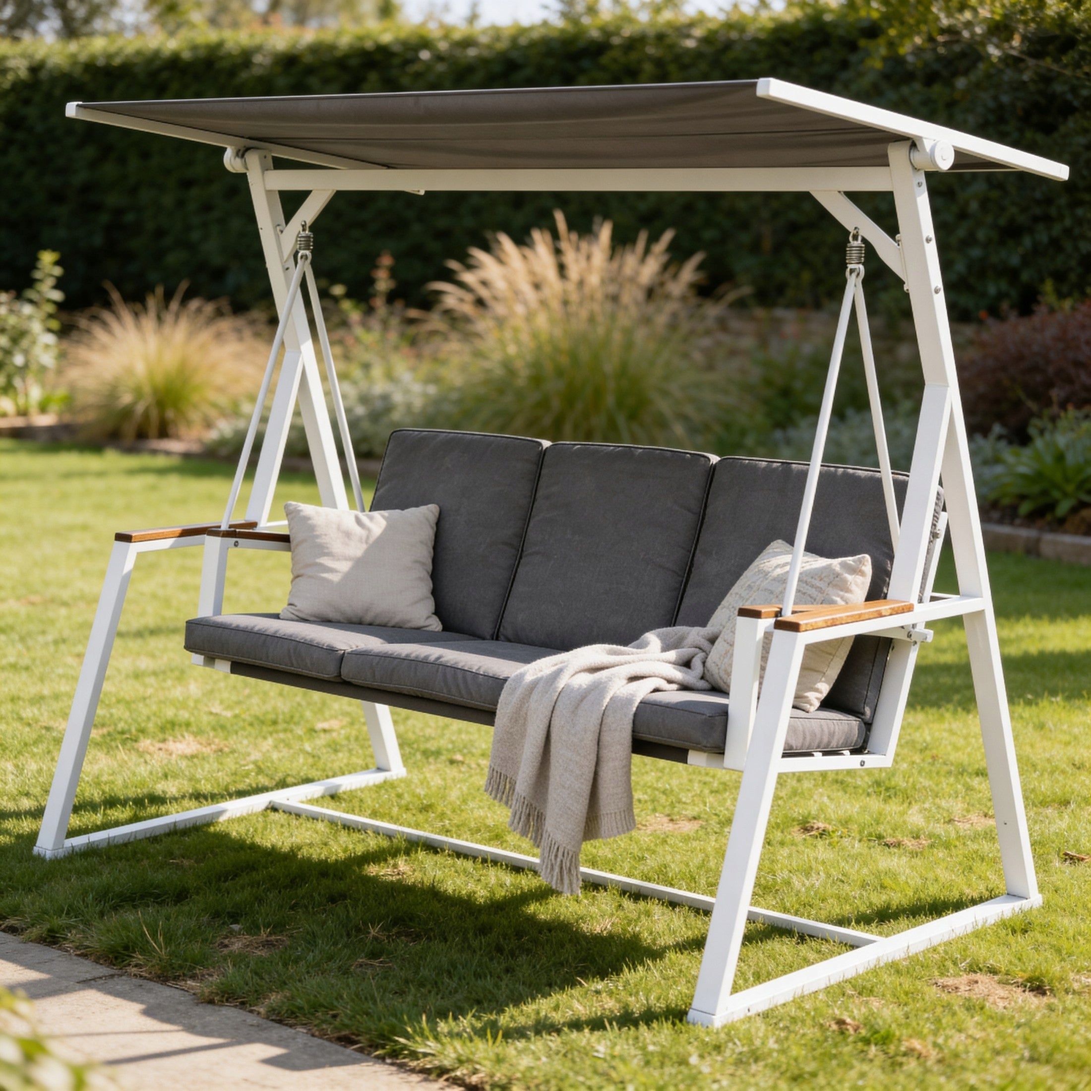 GARDEN Swing 3-Person Rocking with Canopy Large Metal Freestanding Kind freestanding