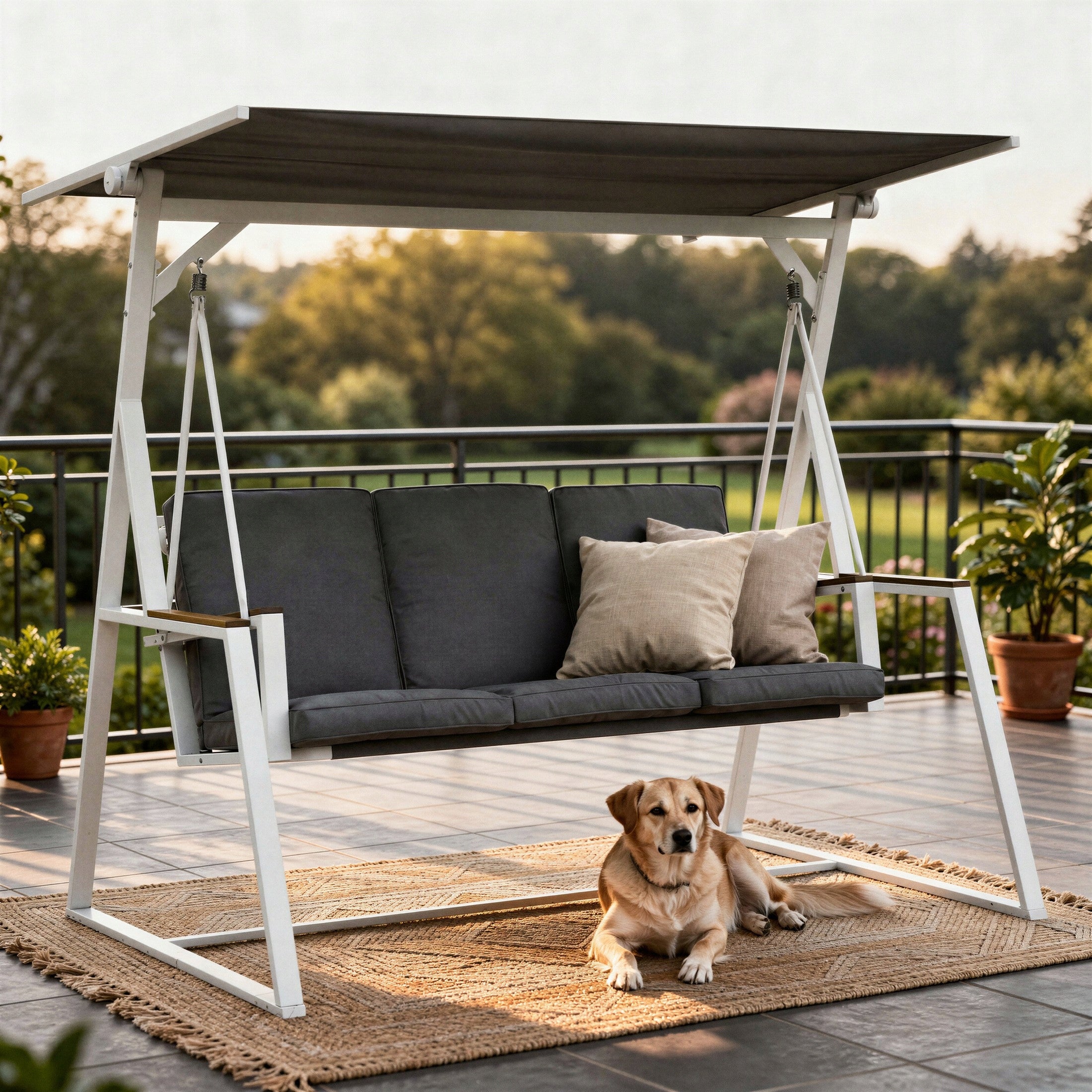 GARDEN Swing 3-Person Rocking with Canopy Large Metal Freestanding Manufacturer Jumi