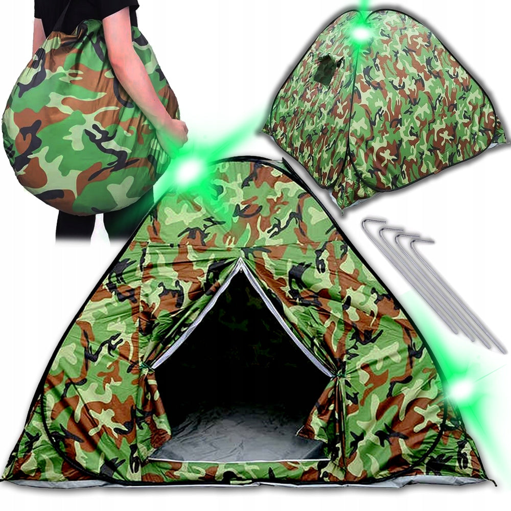 GARDEN TENT HIKING HUNTING FISHING MORO 190x130 SOLID POP UP