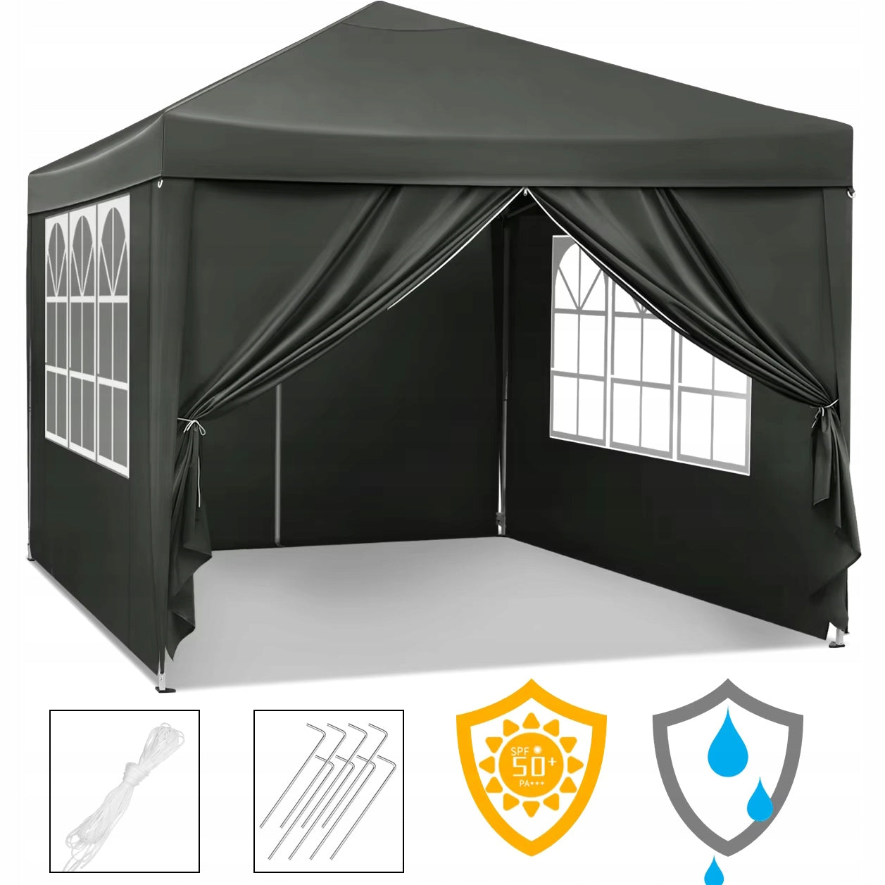 GARDEN TENT STRONG PAVILION GAZEBO 300 x 300 x 250 cm + 4 WINDOW WALLS Number of side walls 4 walls