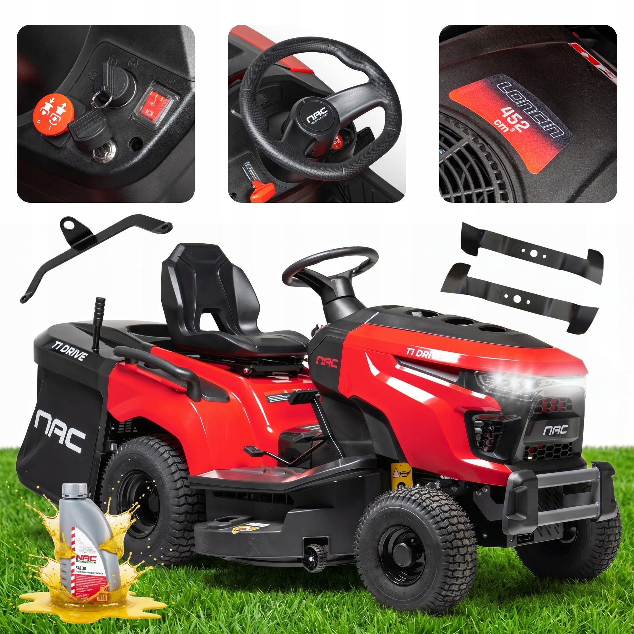 GARDEN TRACTOR LAWN MOWER NAC LONCIN 452CC BASKET 250L 86CM STRONG