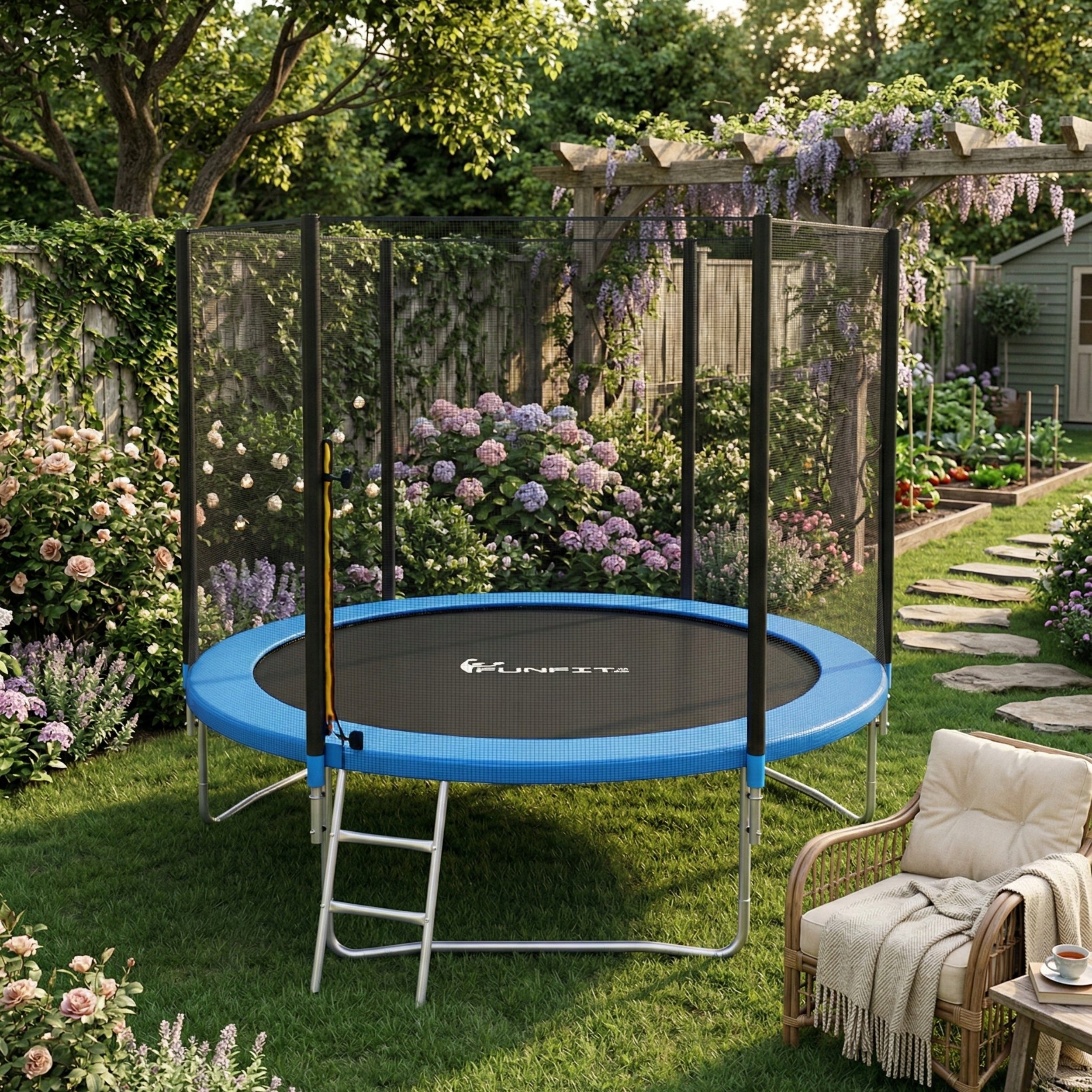 GARDEN TRAMPOLINE 312CM 10FT OUTDOOR NET + LADDER FUNFIT Brand Funfit