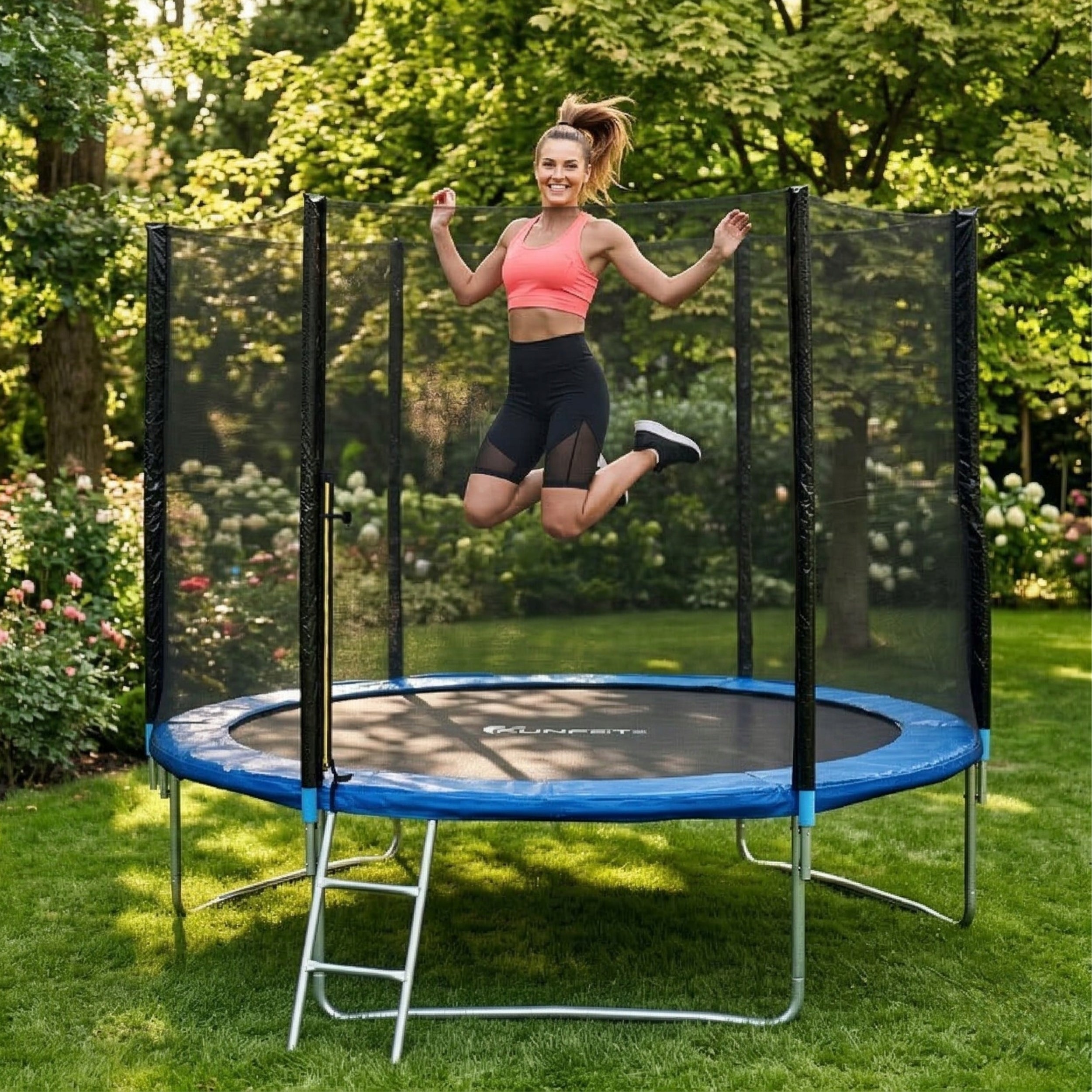 GARDEN TRAMPOLINE 312CM 10FT OUTDOOR NET + LADDER FUNFIT Height from ground level 70 cm