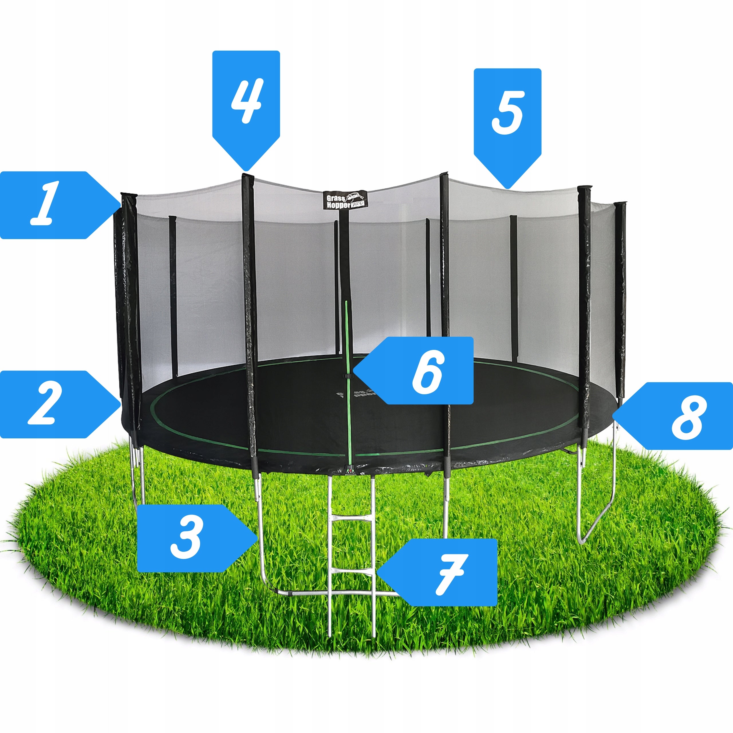 GARDEN TRAMPOLINE 488cm 16ft LADDER MESH Net height 180 cm