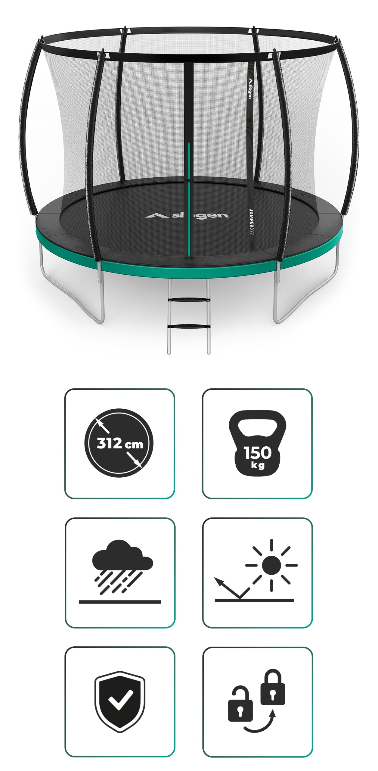 GARDEN TRAMPOLINE FOR CHILDREN 150kg INNER MESH LADDER 312cm 10FT Manufacturer code SLO/TRA/J10#CZA-TUR