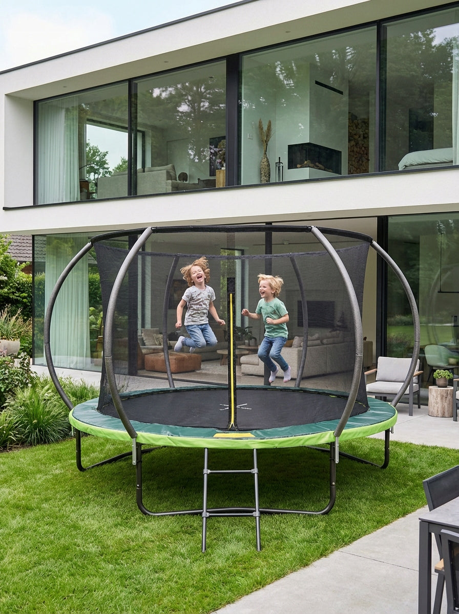 GARDEN TRAMPOLINE FOR CHILDREN 244 cm LADDER SAFETY NET 8FT Total height 211 cm