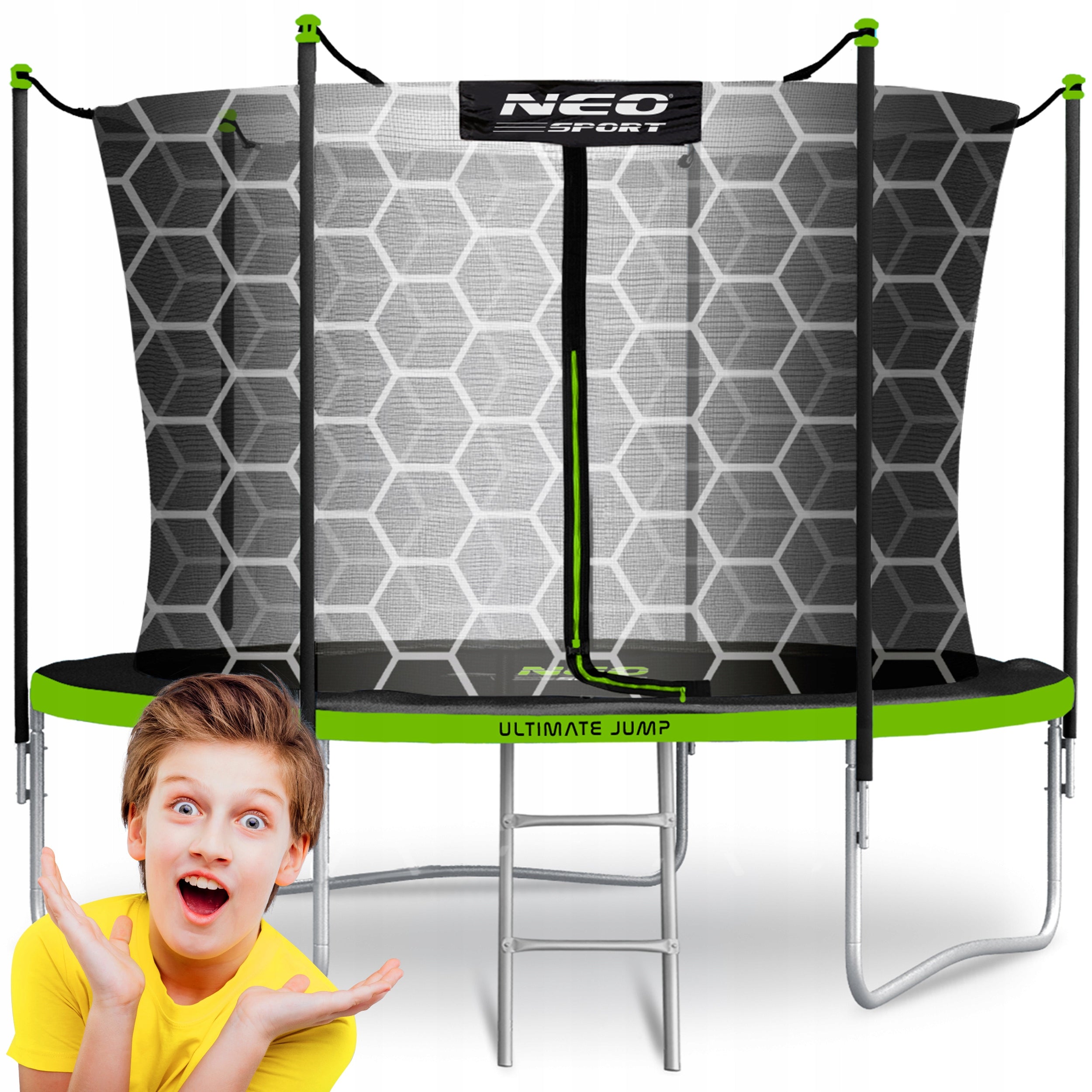 GARDEN TRAMPOLINE FOR CHILDREN 252cm 8ft + LADDER INNER MESH