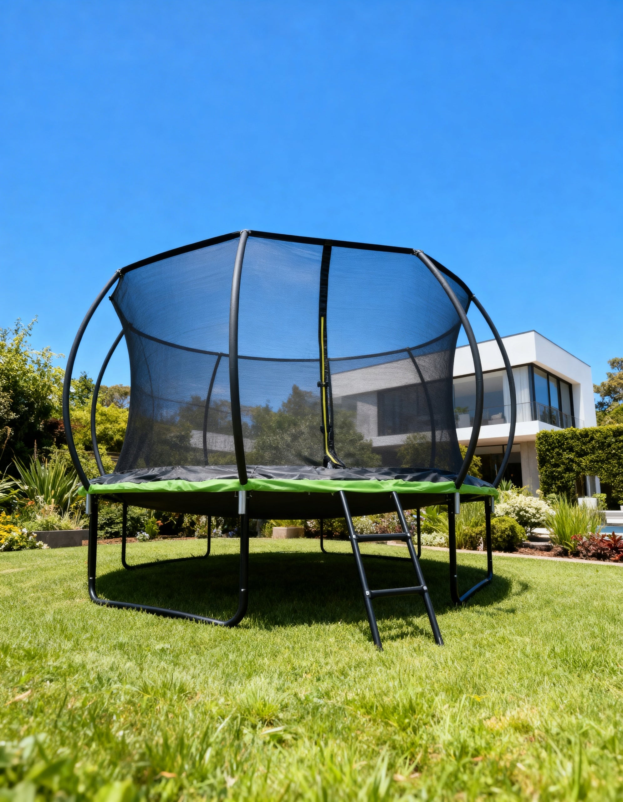 GARDEN TRAMPOLINE FOR CHILDREN 305 cm LADDER SAFETY NET 10FT Total height 244 cm