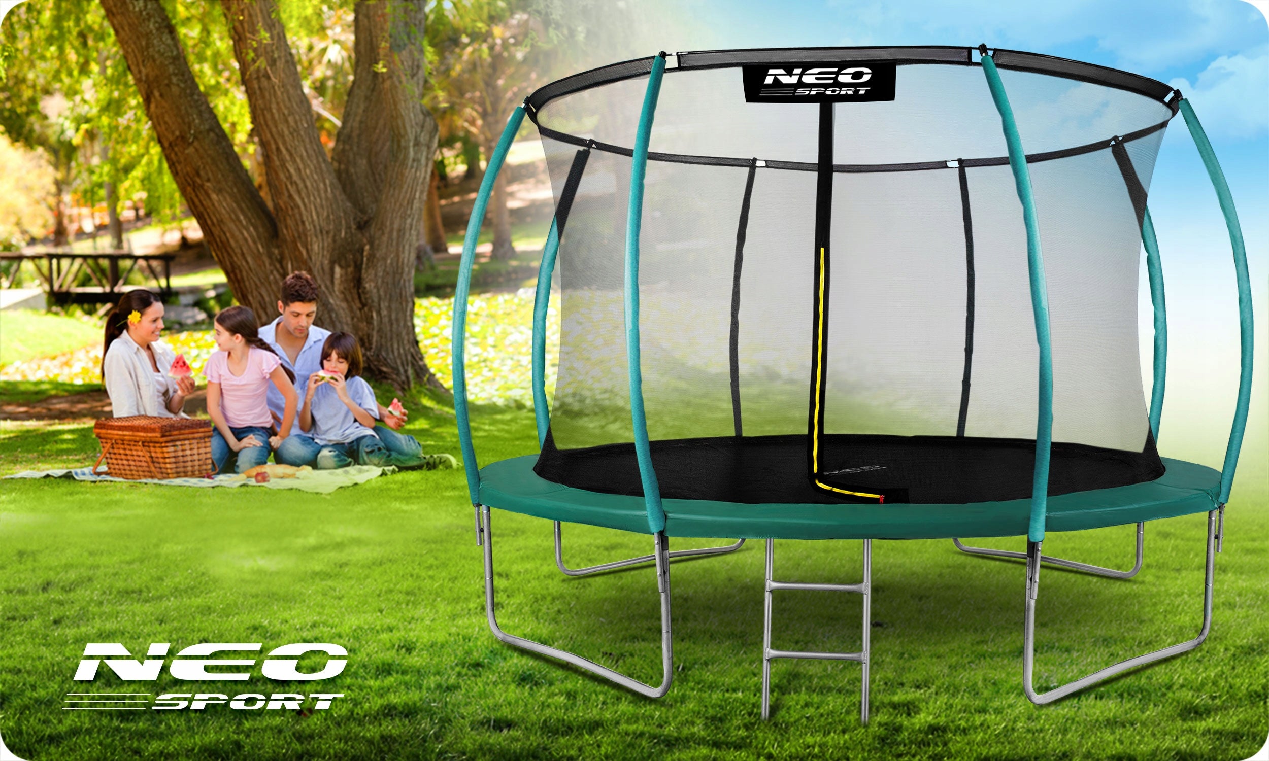 GARDEN TRAMPOLINE FOR CHILDREN LADDER 435cm 14ft Total height 260 cm