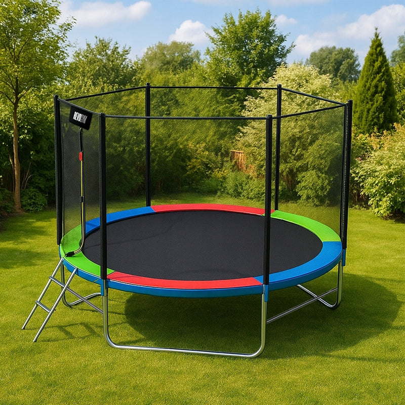 GARDEN TRAMPOLINE FOR CHILDREN LARGE WITH BRACKETS WITH NET 10 FT 305CM SKY Brand REVOGYM
