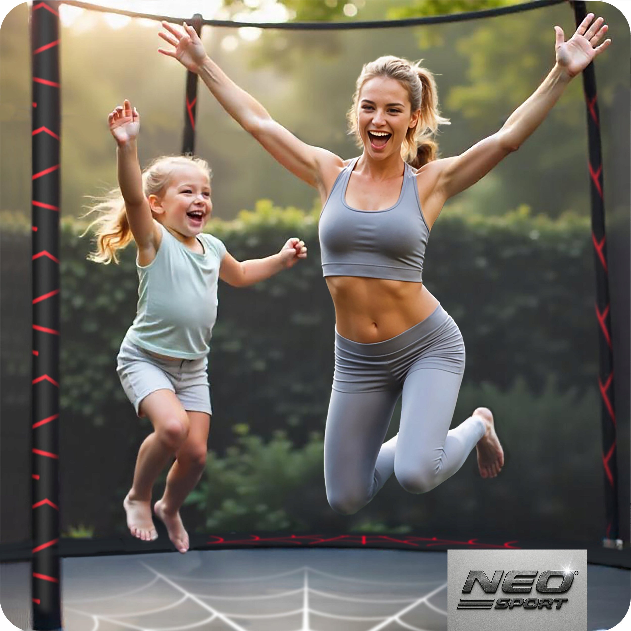 GARDEN TRAMPOLINE FOR CHILDREN SAFE SOLID 252cm NEOSPORT 8ft Net height 180 cm