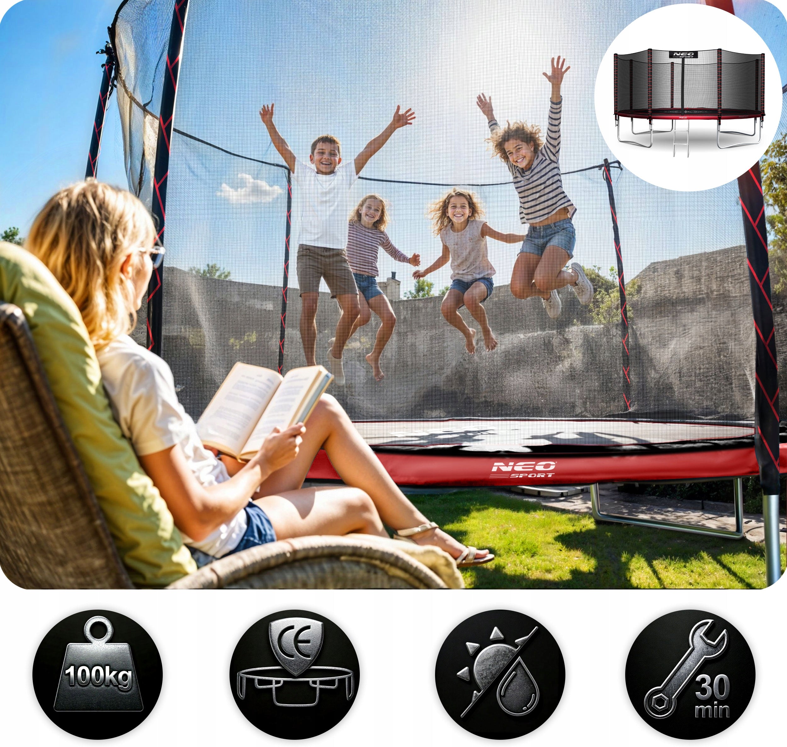 GARDEN TRAMPOLINE FOR CHILDREN SAFE SOLID 252cm NEOSPORT 8ft Number of springs/ropes 42