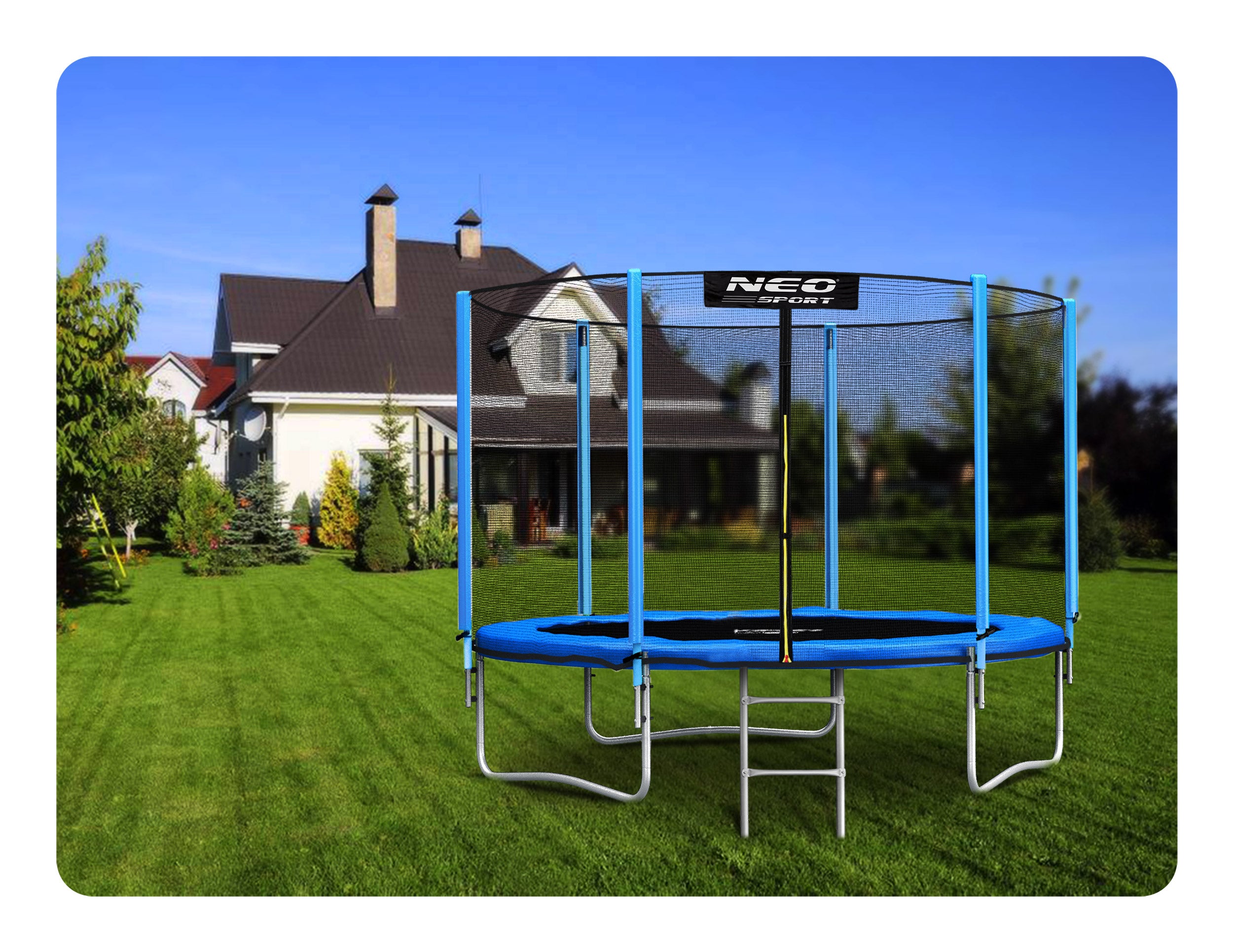 GARDEN TRAMPOLINE FOR CHILDREN WITH OUTDOOR MESH LADDER 183cm 6ft Brand Neo-sport