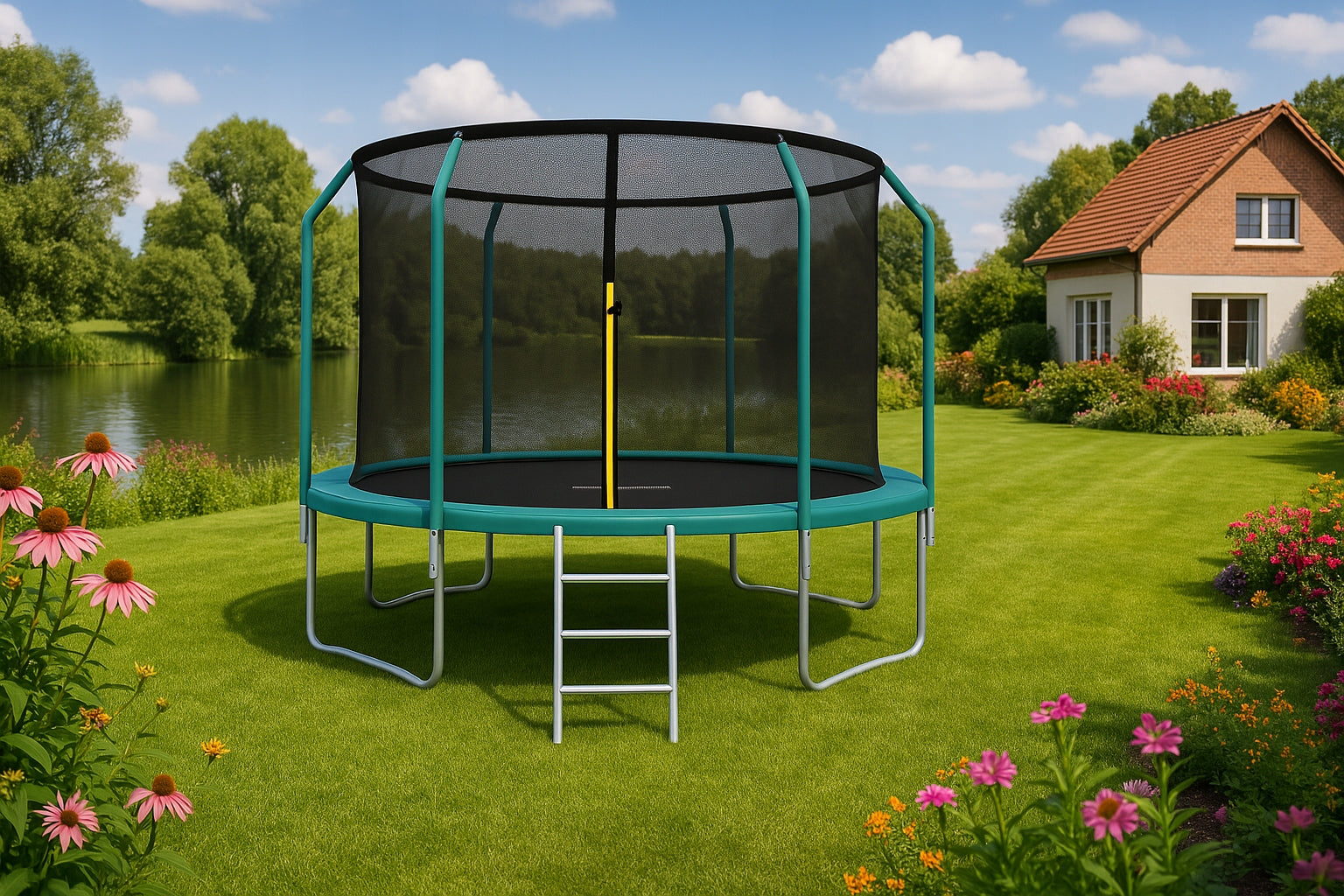 GARDEN TRAMPOLINE PREMIUM MESH INNER LADDER 435CM 14FT FUNFIT Net height 180 cm