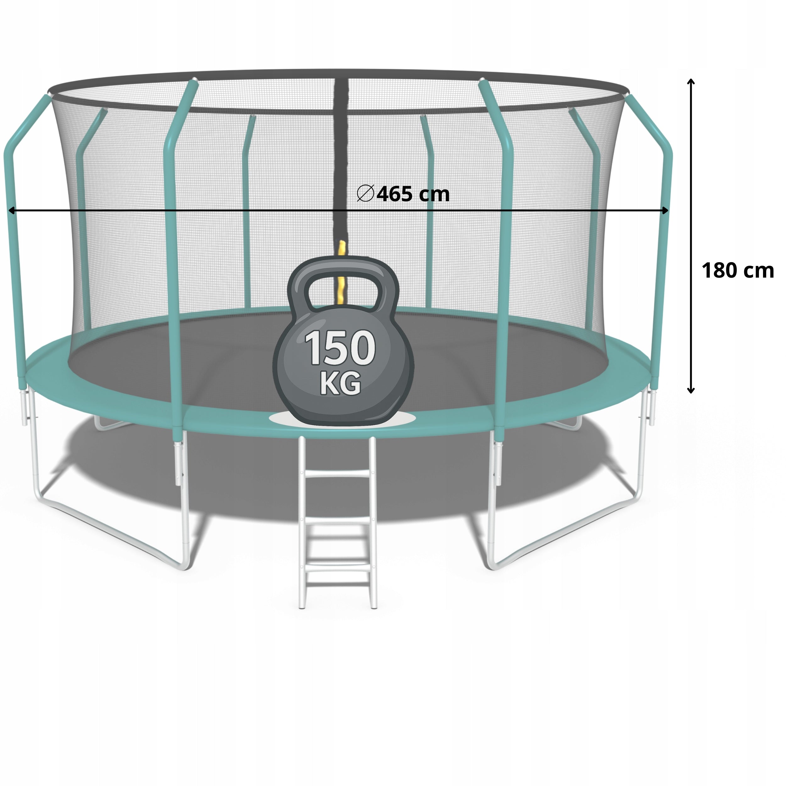 GARDEN TRAMPOLINE PREMIUM MESH INNER LADDER 465CM 15FT FUNFIT Total height 265 cm