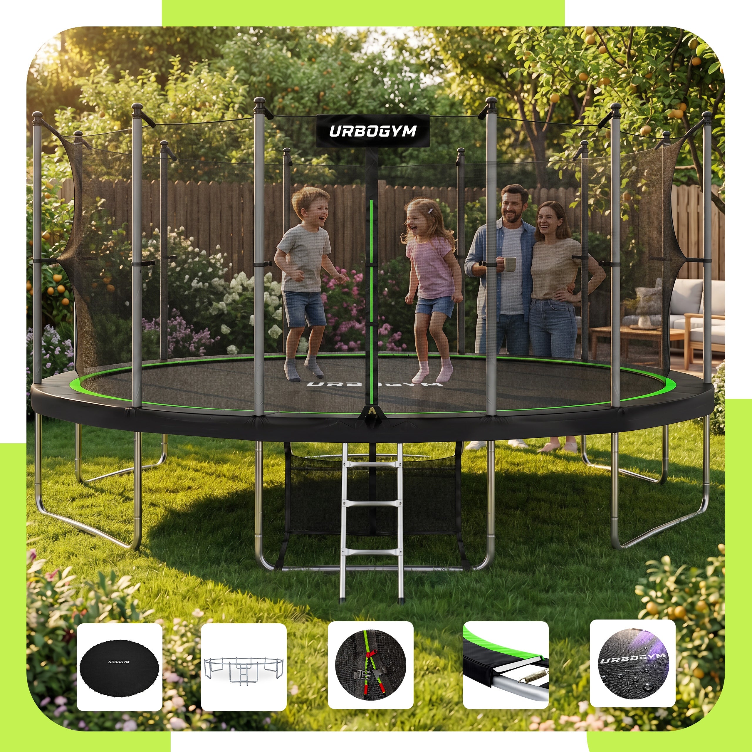 GARDEN TRAMPOLINE WITH INDOOR MESH FOR KIDS GARDEN 16 FT 488CM Packaging status original