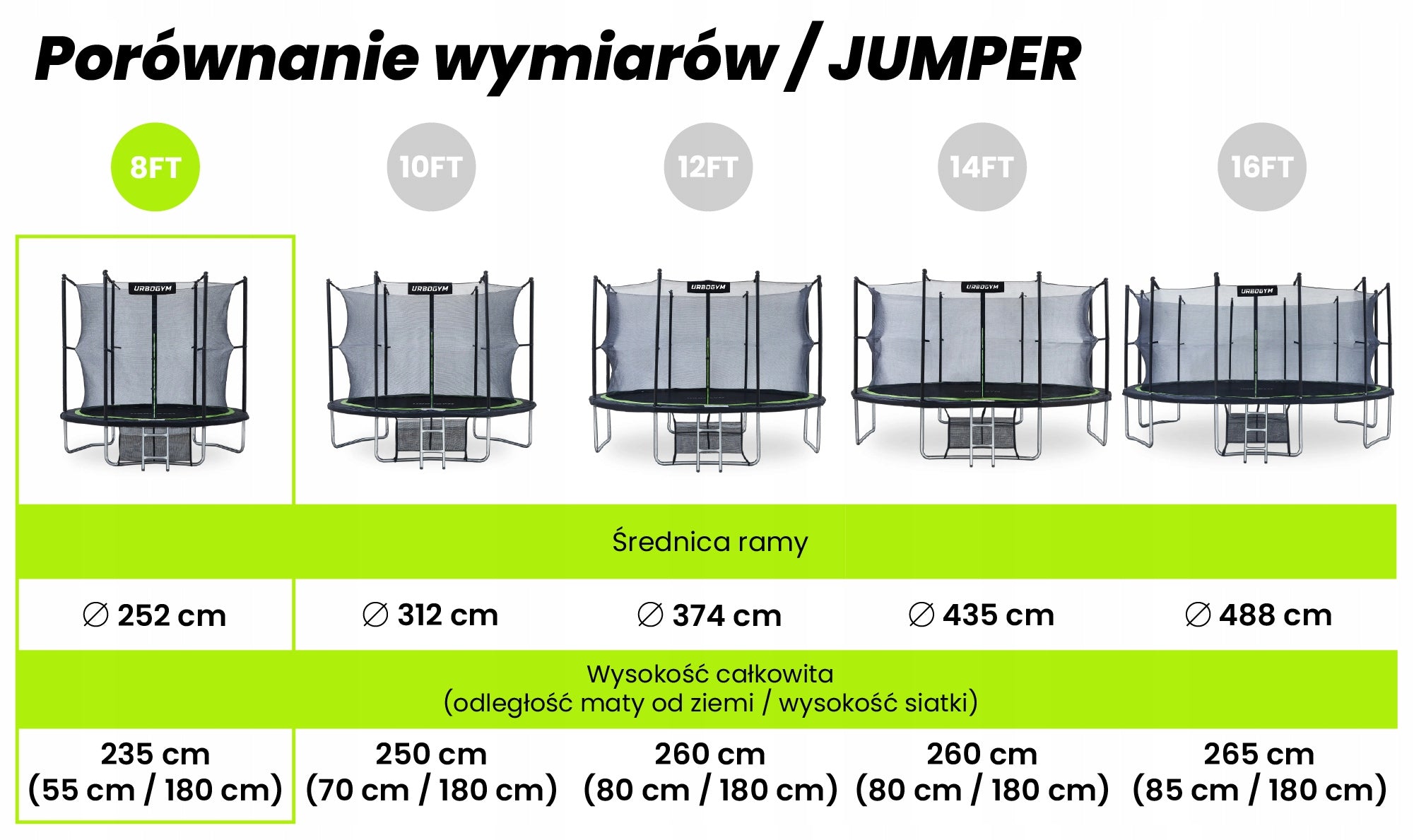 GARDEN TRAMPOLINE WITH INDOOR NET FOR CHILDREN'S GARDEN 8 FT 252 CM Height from ground level 55 cm